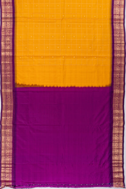 Gadwal Silk Checks And Butta Yellow Saree
