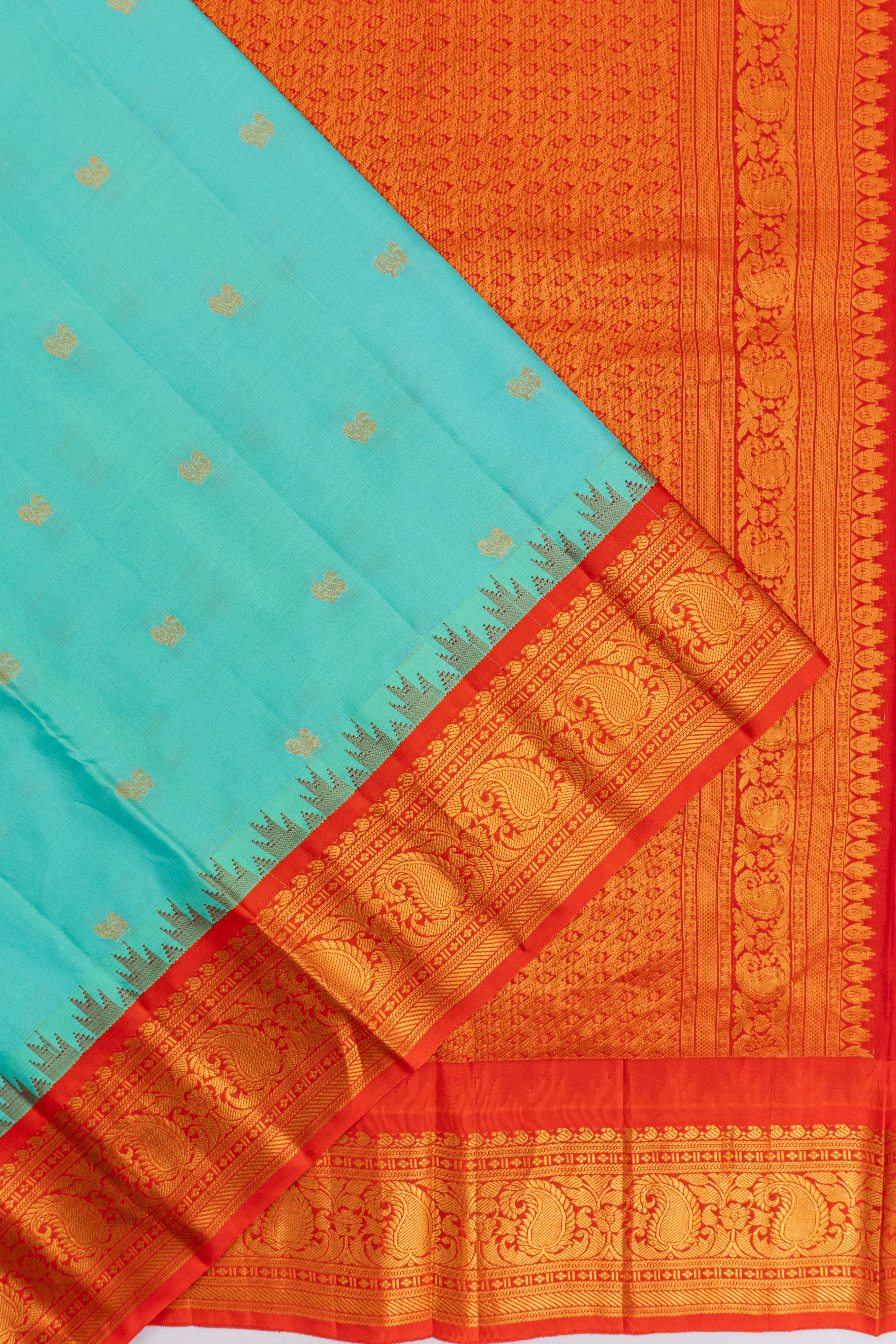 Gadwal Silk Butta Sky Blue Saree