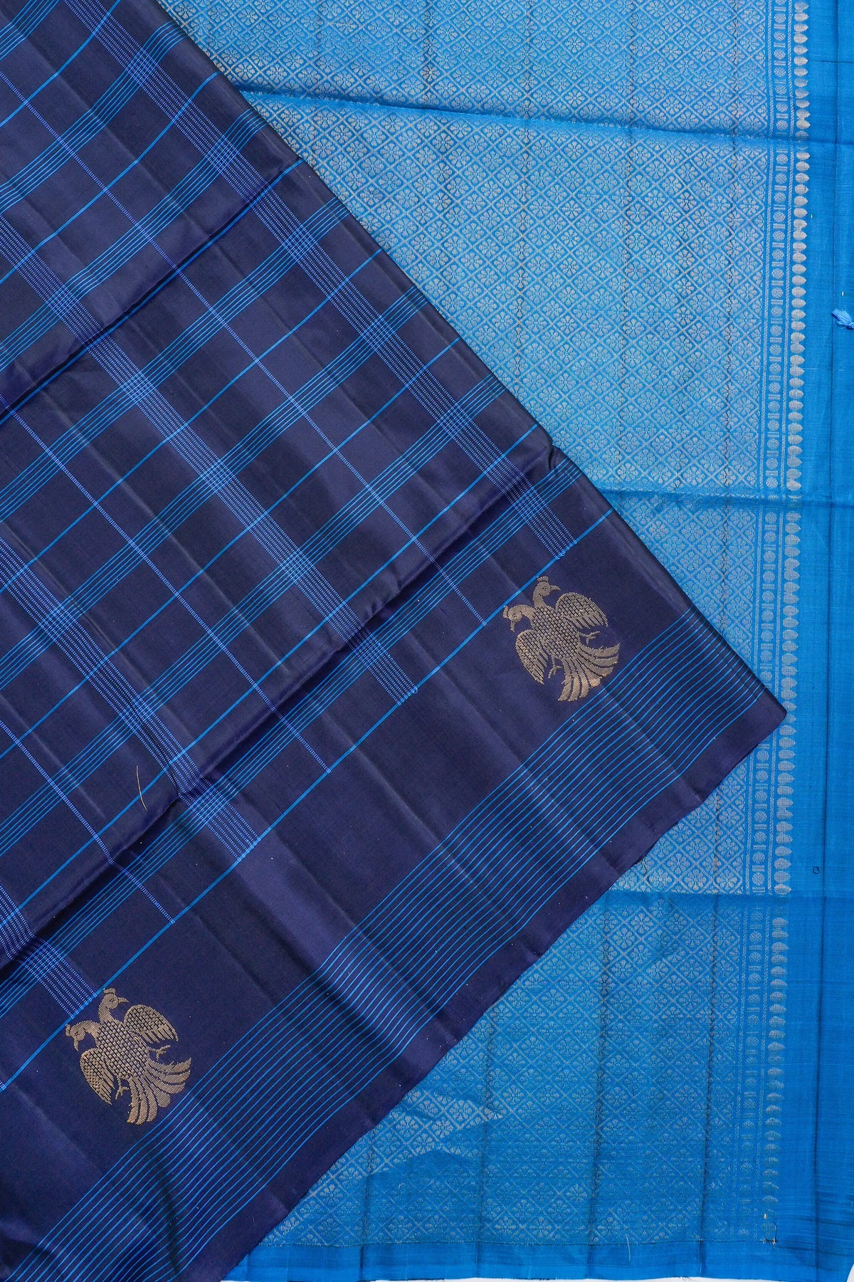 Coimbatore Soft Silk Checks Dark Blue Saree