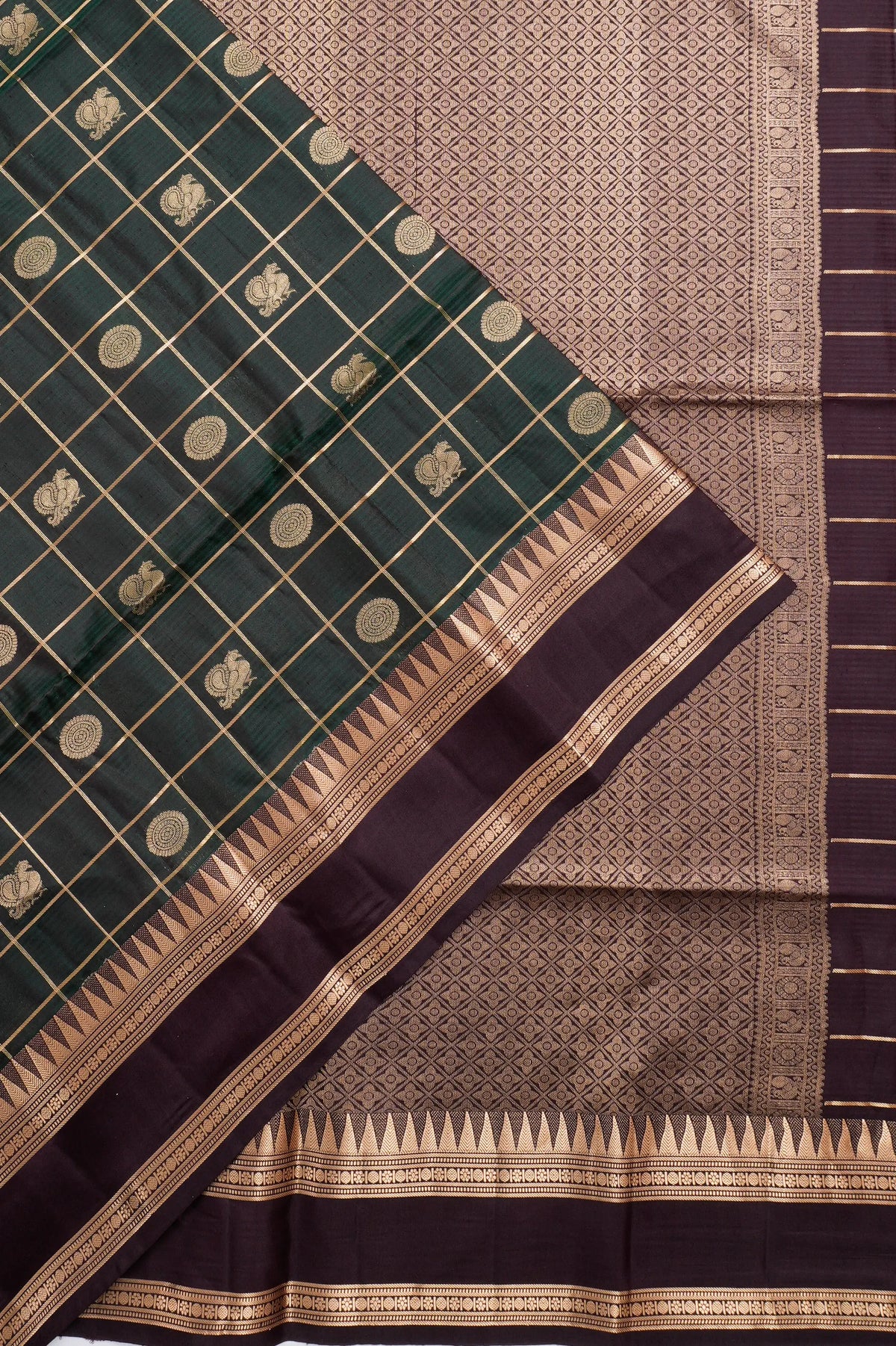 Coimbatore Soft Silk Checks And Butta Green Saree With Rettai Pettu Border