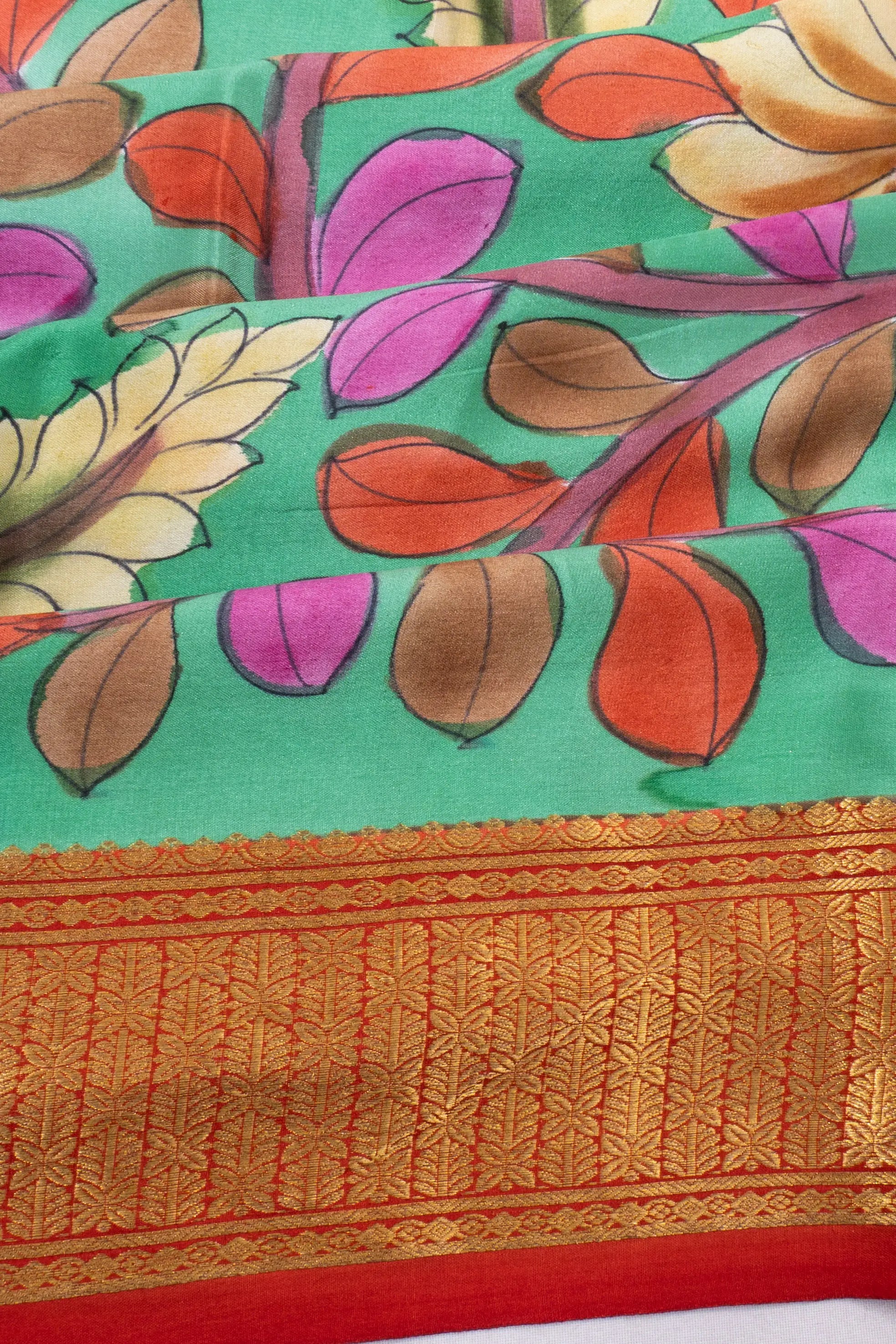 Mysore Silk Floral Printed Green Saree