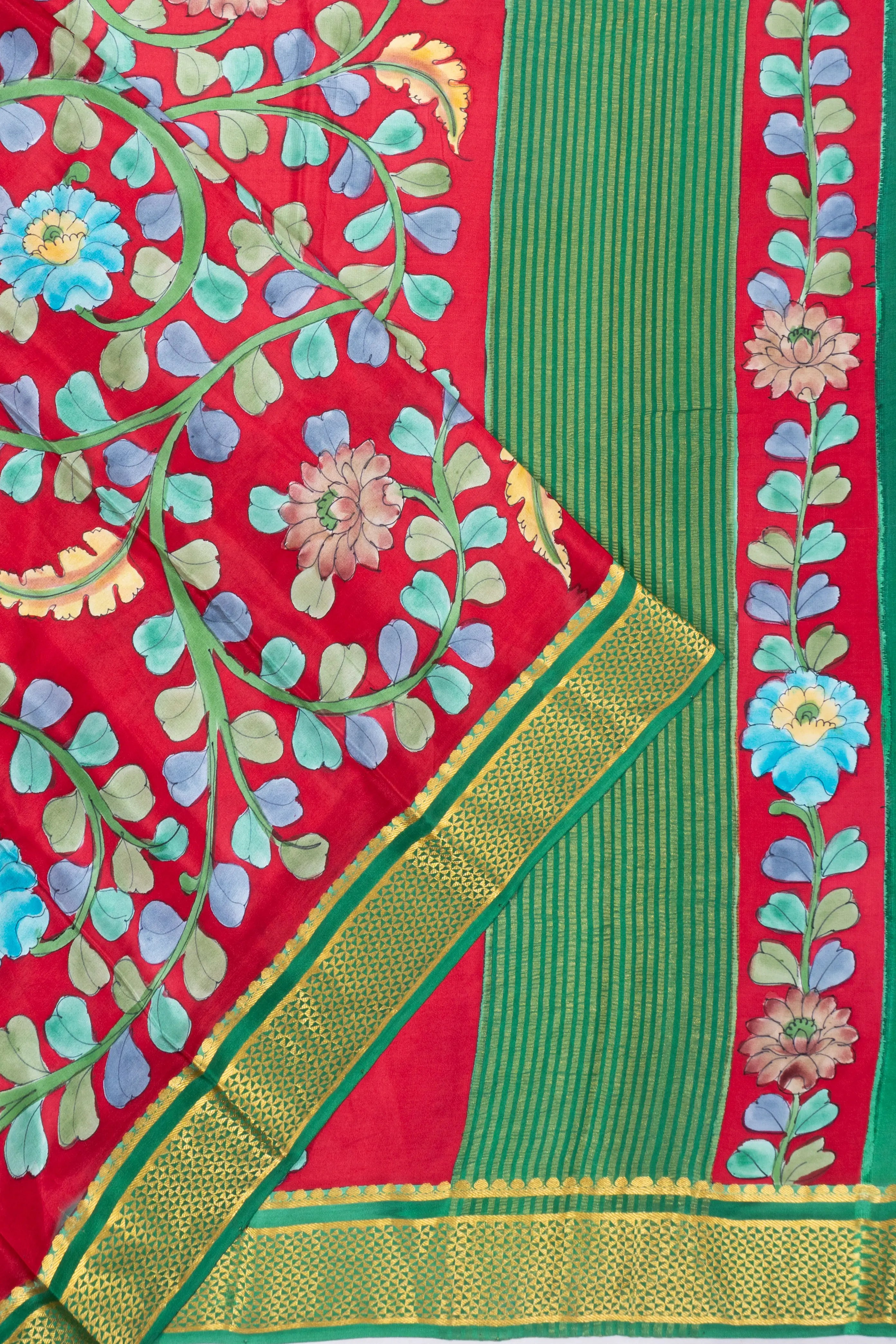 Mysore Silk Floral Printed Red Saree