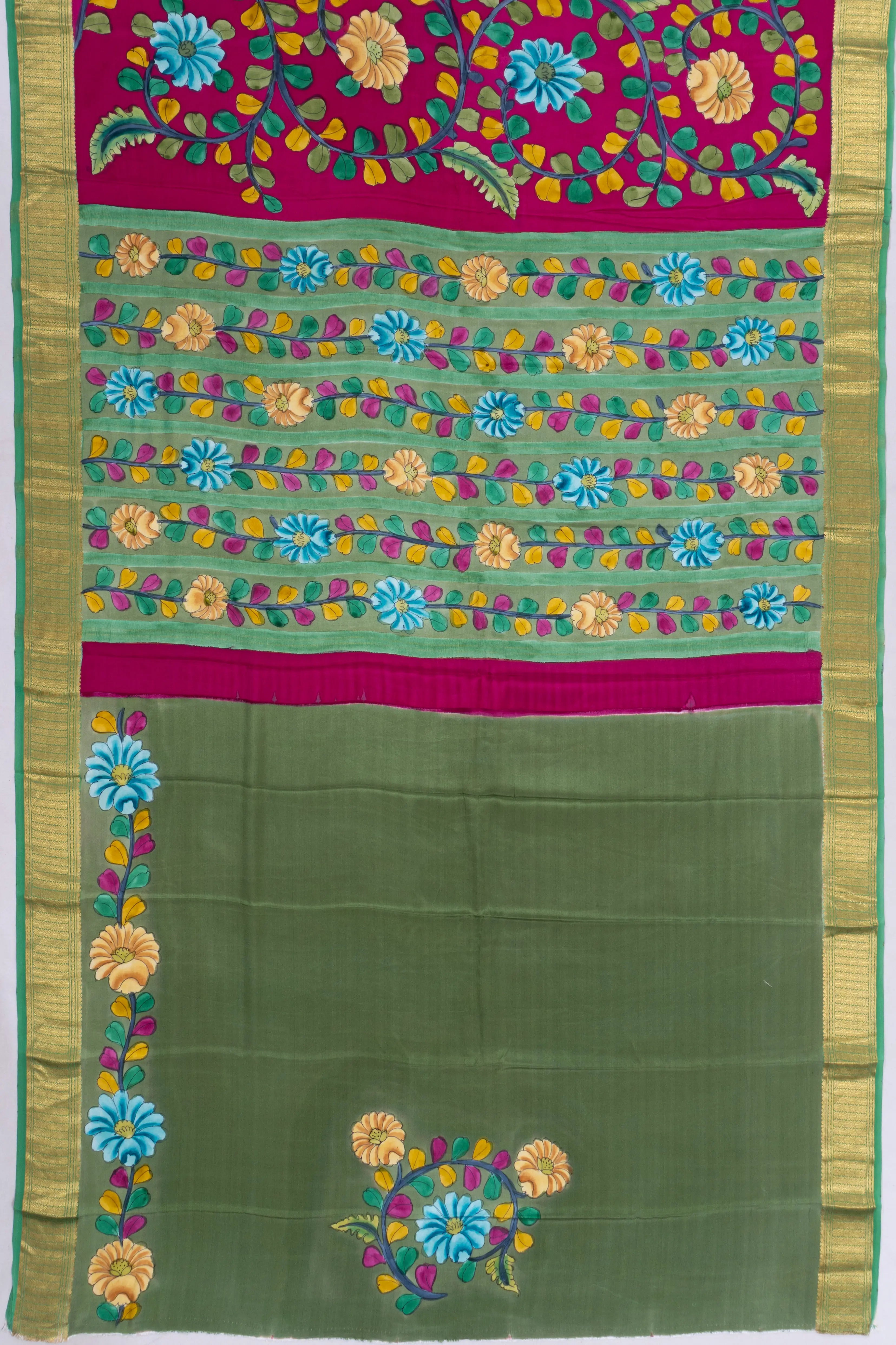 Mysore Silk Floral Printed Purple Saree