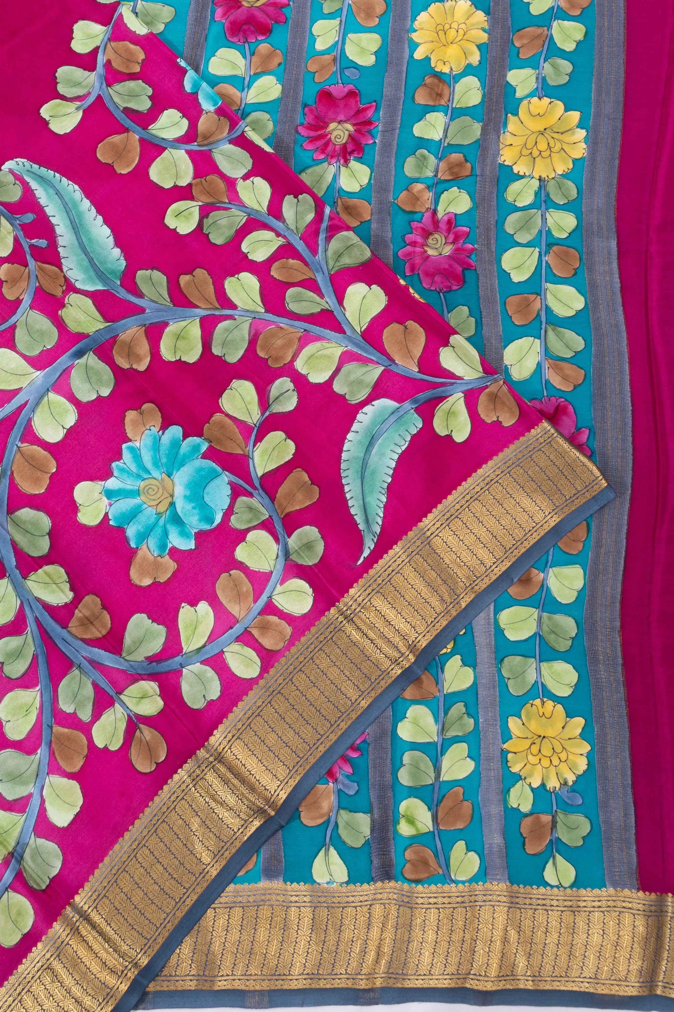 Mysore Silk Floral Printed Violet Saree