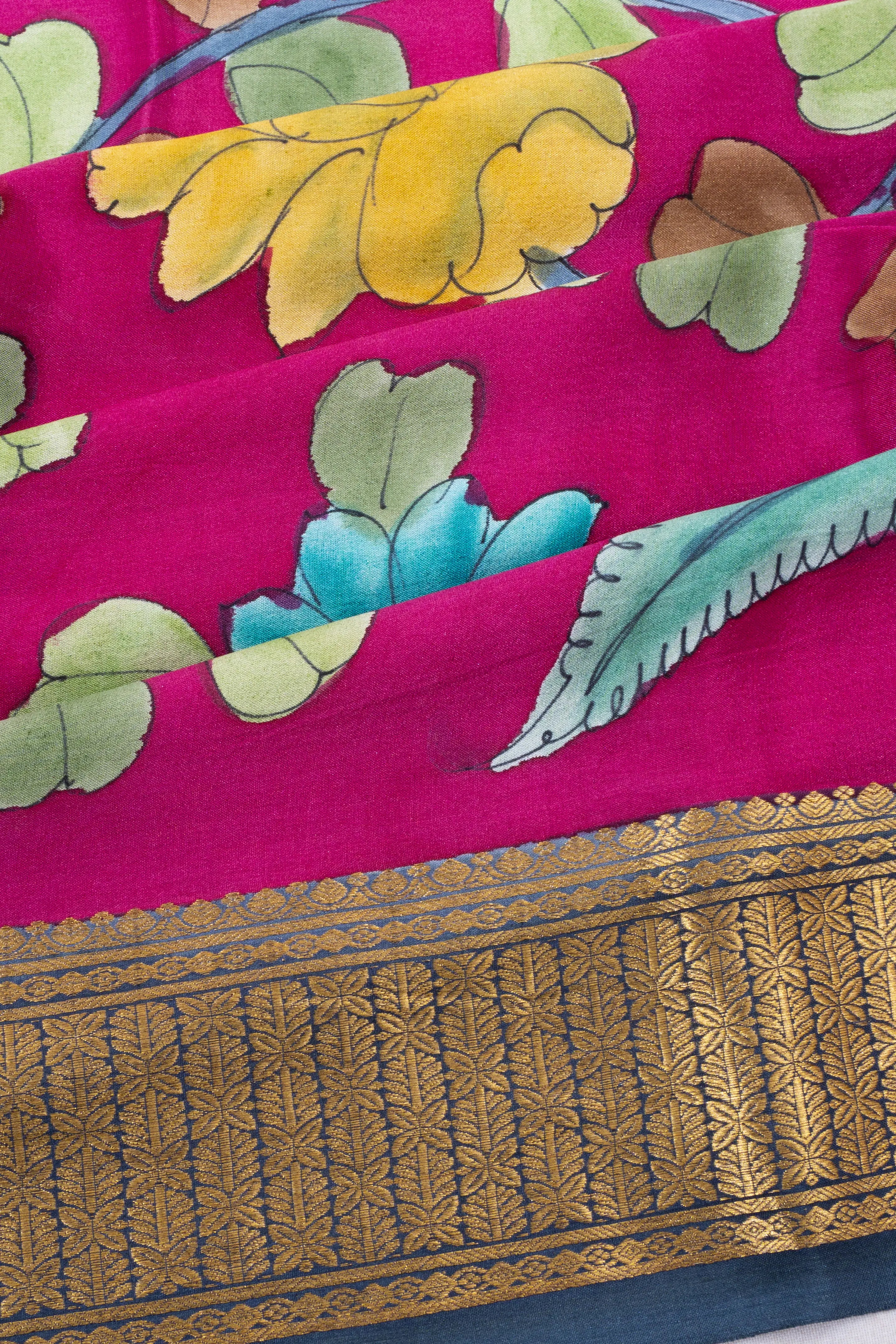 Mysore Silk Floral Printed Violet Saree