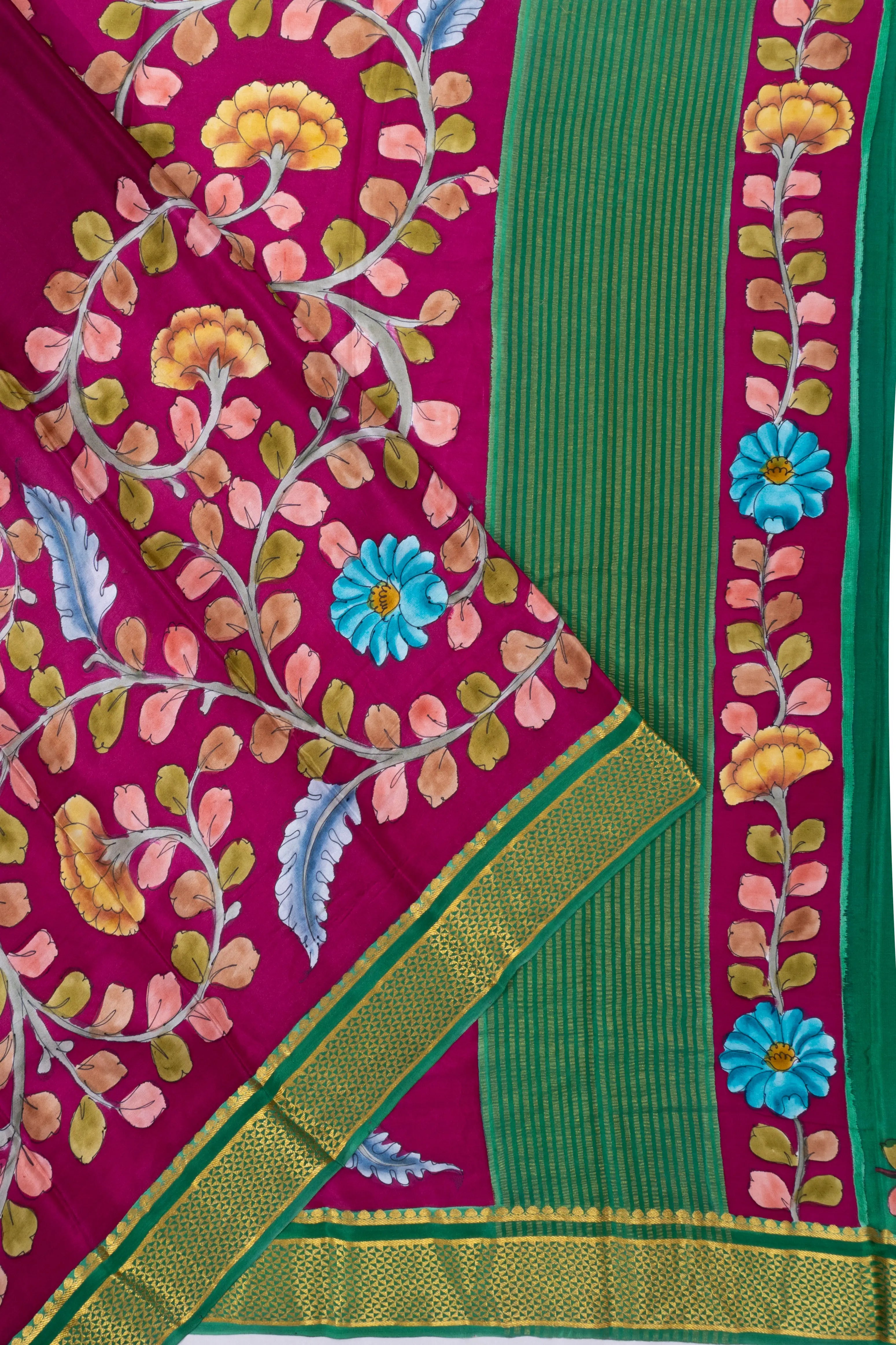 Mysore Silk Floral Printed Purple Saree