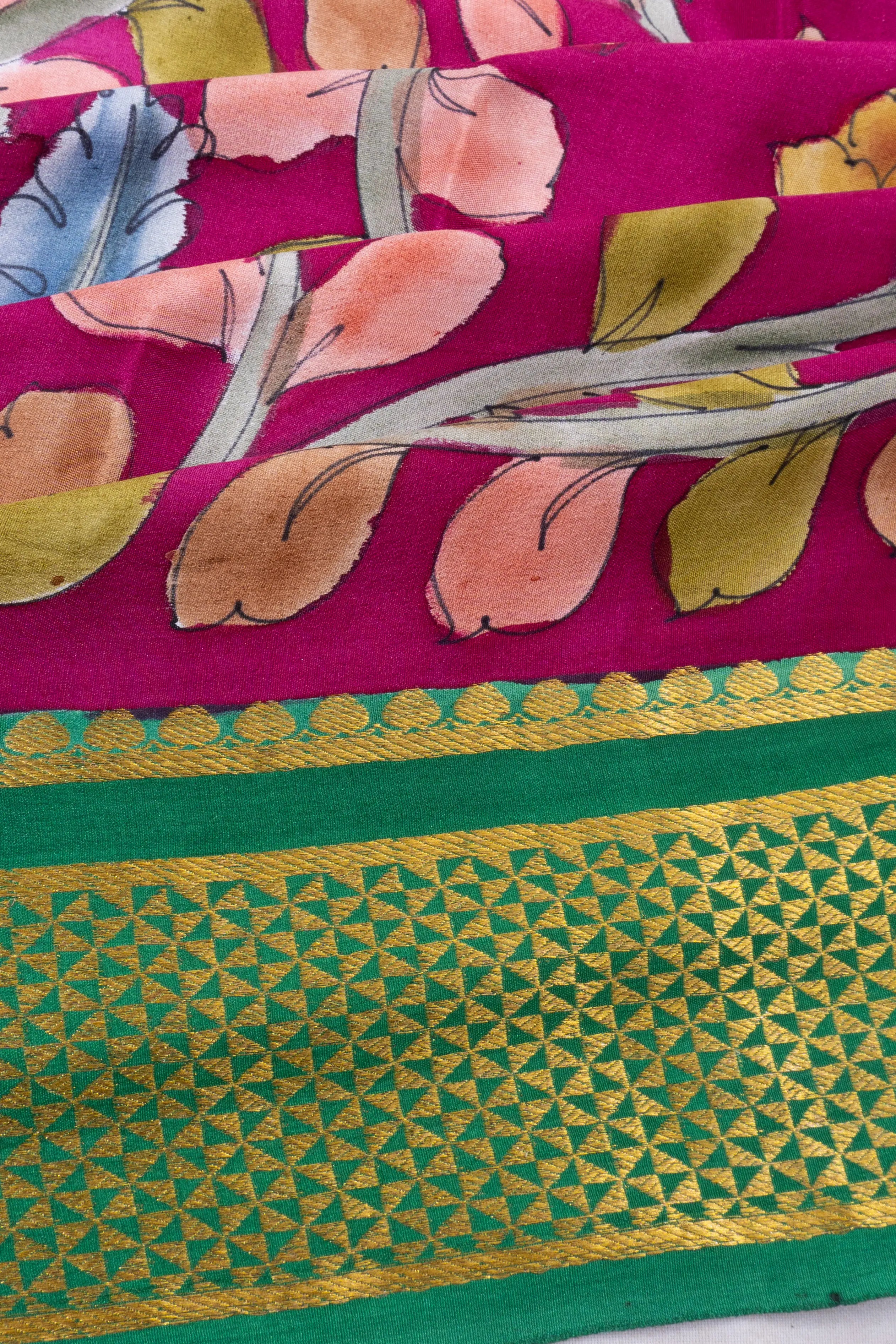 Mysore Silk Floral Printed Purple Saree