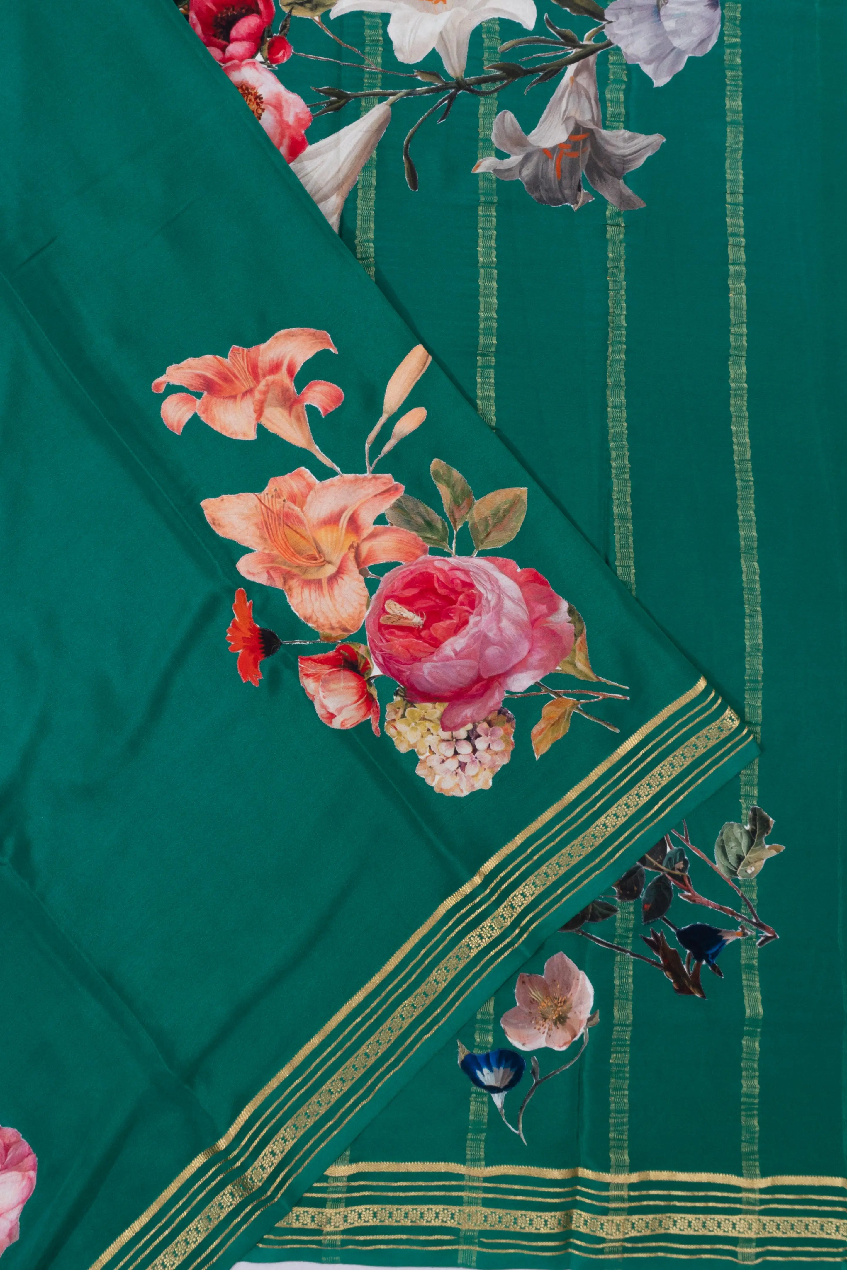 Mysore Silk Plain Green Saree With Applique Work