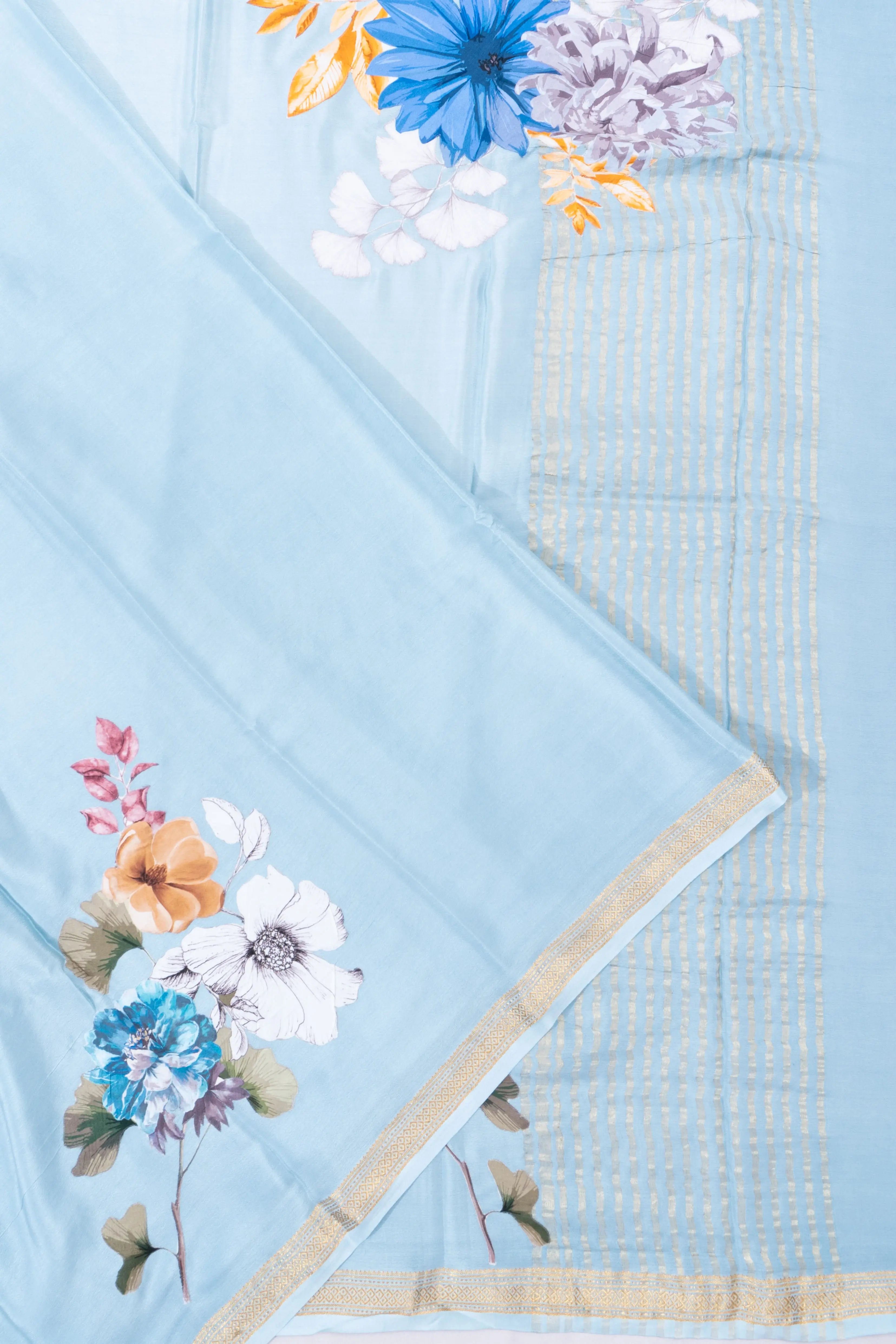 Mysore Silk Plain Pastel Blue Saree With Applique Work