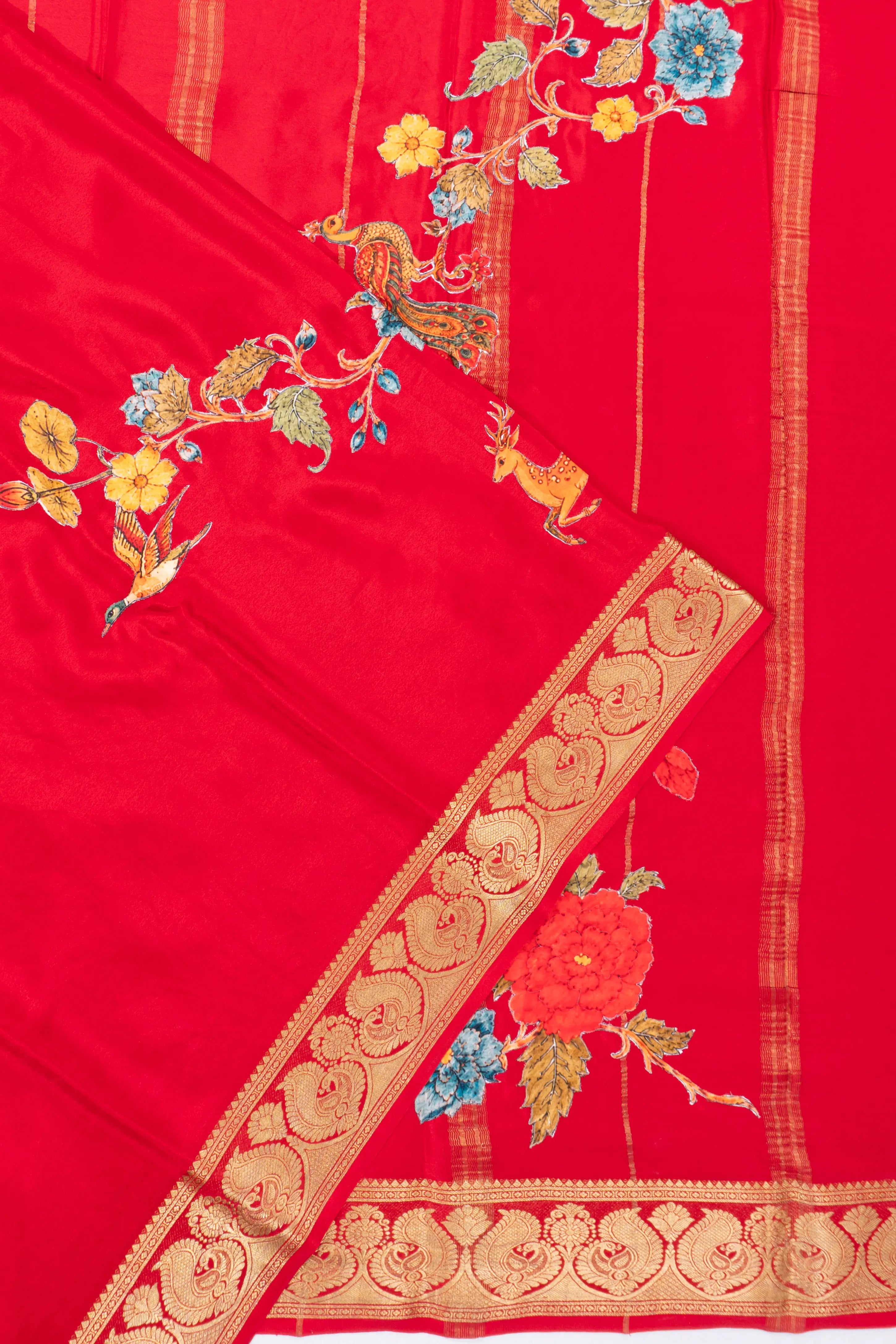 Mysore Silk Plain Red Saree With Applique Work