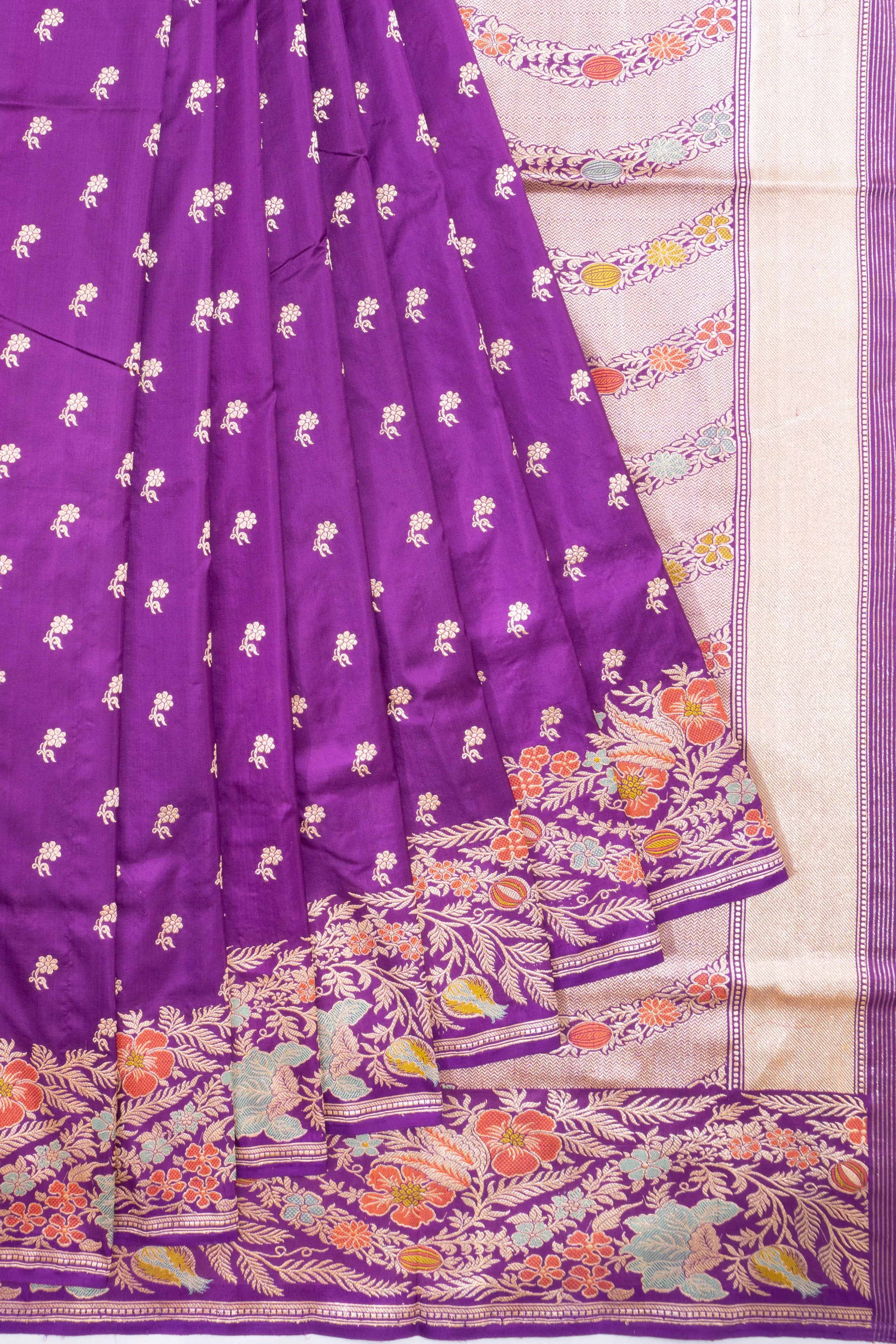 Banarasi Silk Kadwa Butta Violet Saree