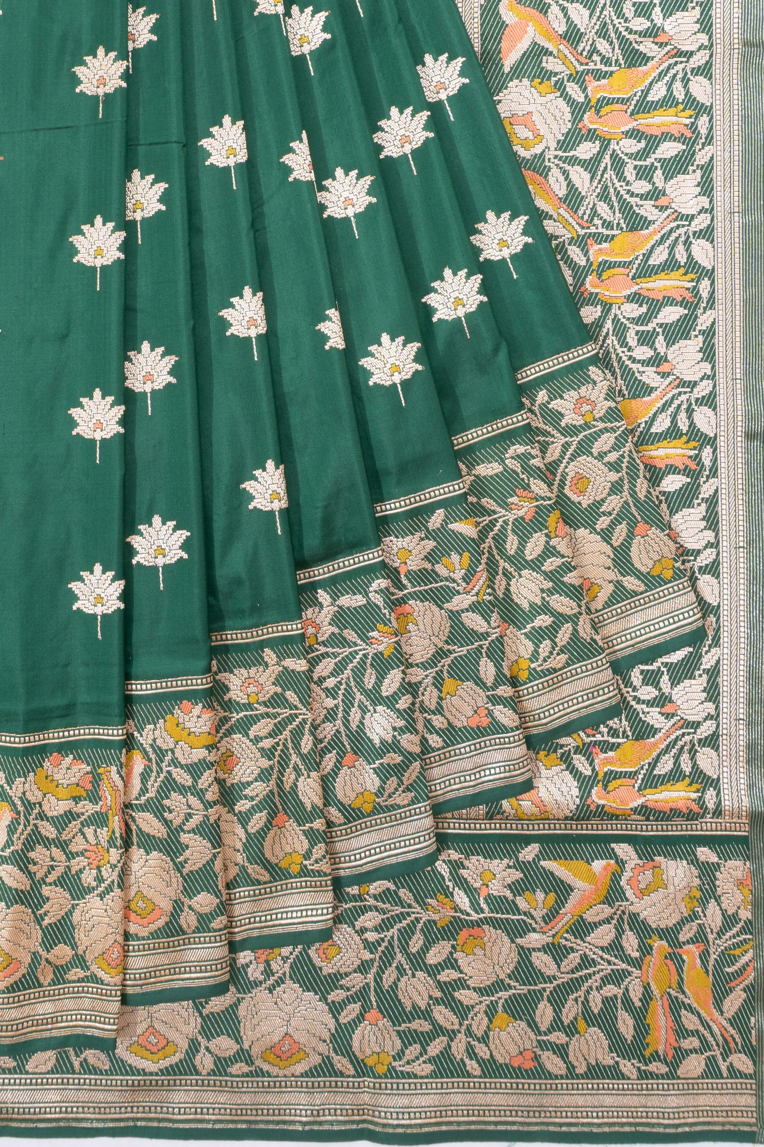 Banarasi Silk Kadwa Butta Dark Green Saree