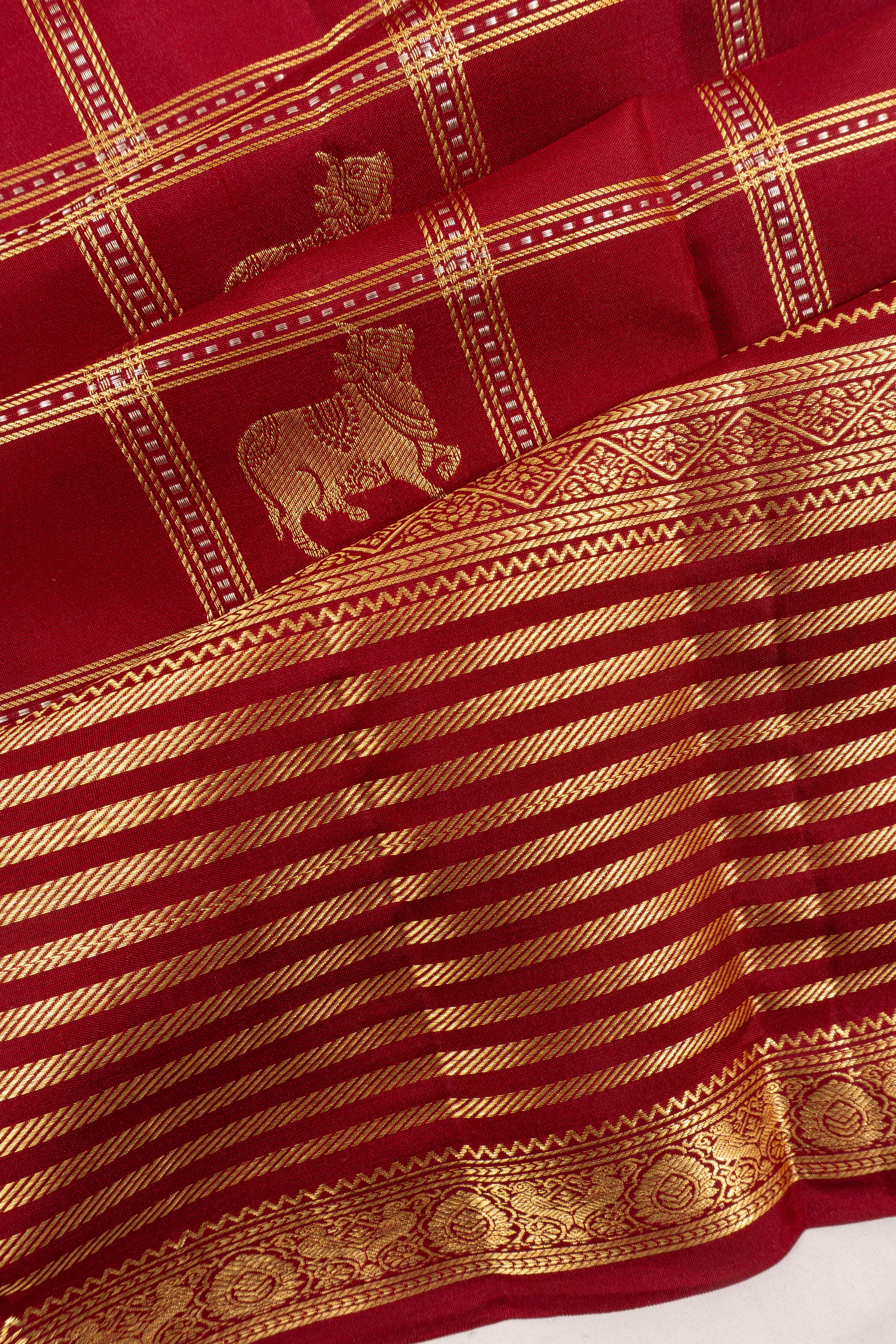 Taranga Kanchi Silk Checks And Pichwai Butta Red Saree