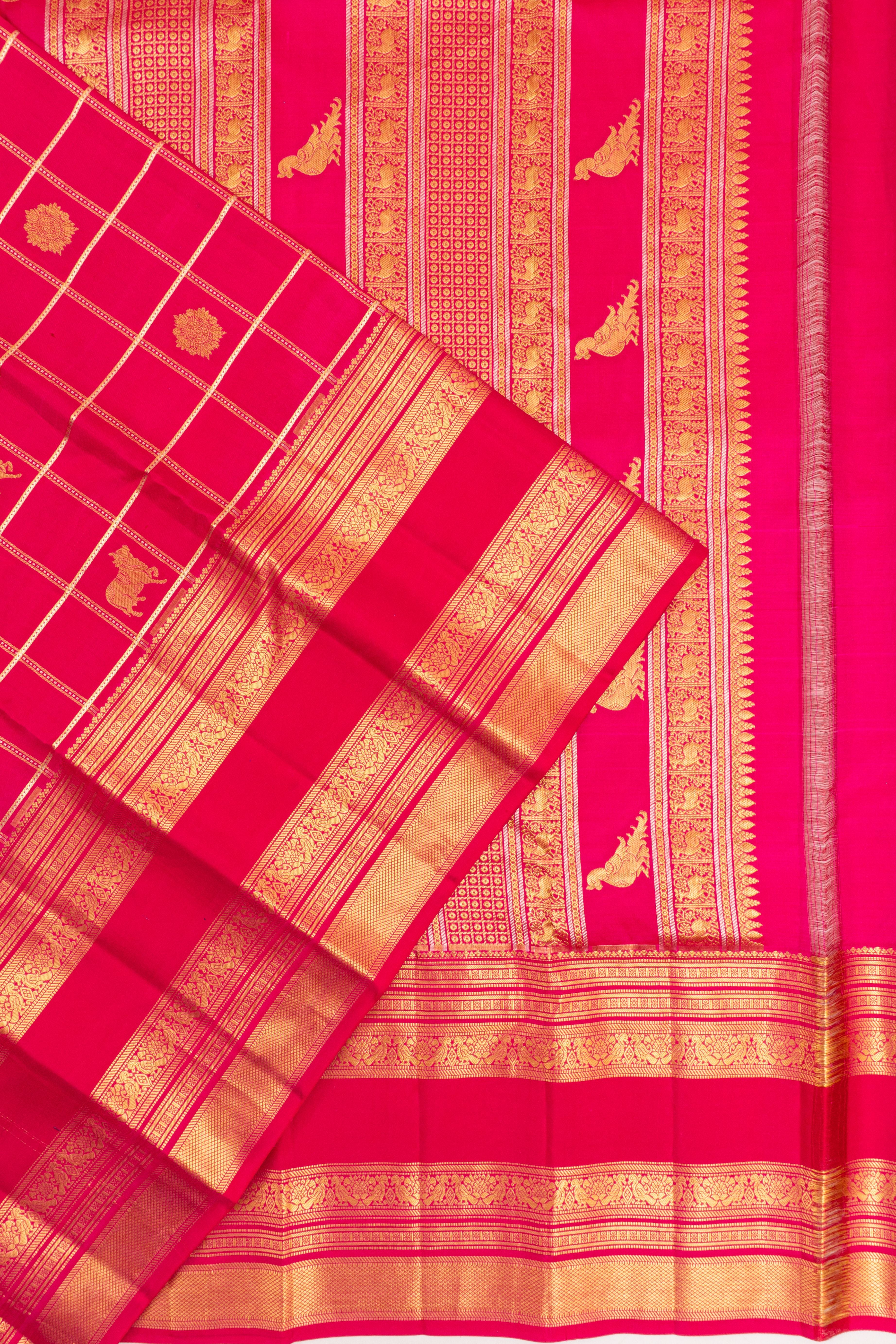 Taranga Kanchi Silk Checks And Pichwai Butta Pink Saree