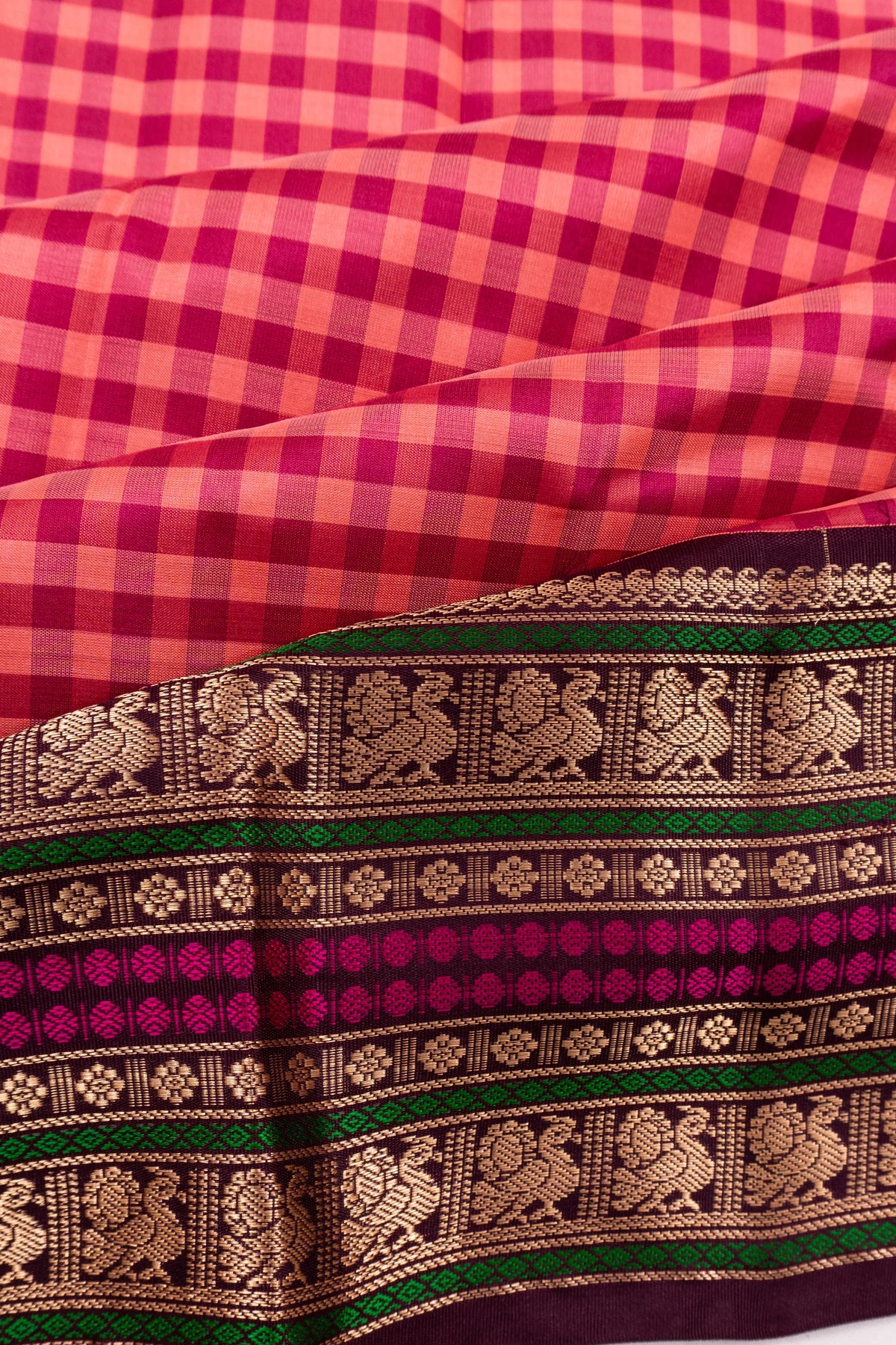 Taranga Kanchi Silk Checks Pink Saree