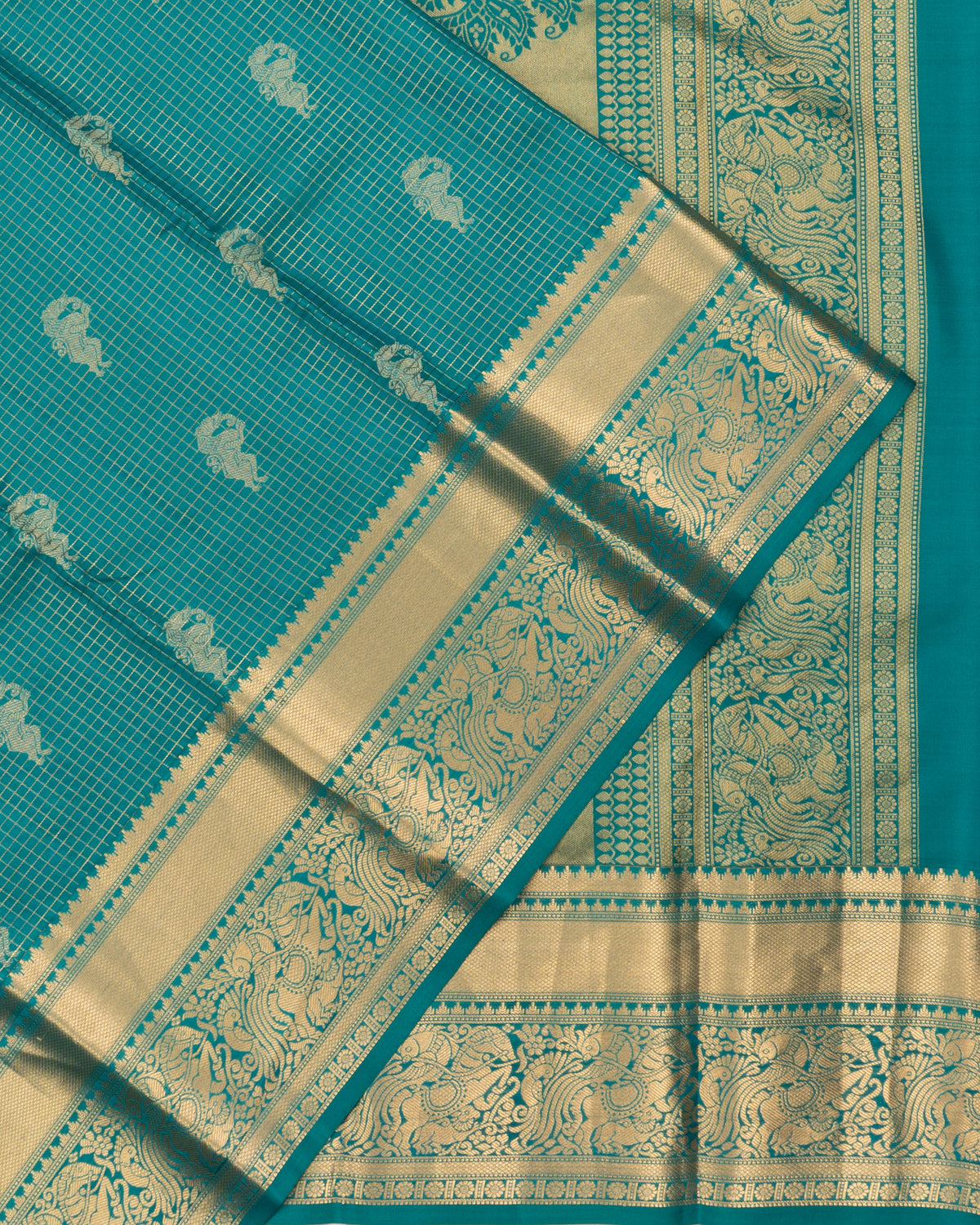 Taranga Kanchi Silk Checks And Butta Blue Saree