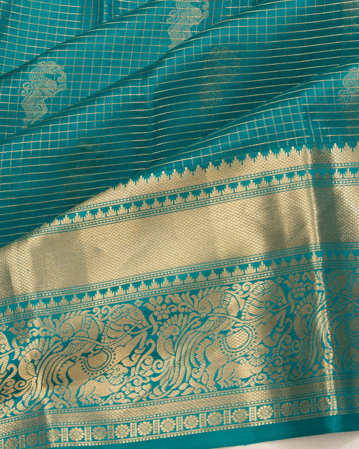 Taranga Kanchi Silk Checks And Butta Blue Saree