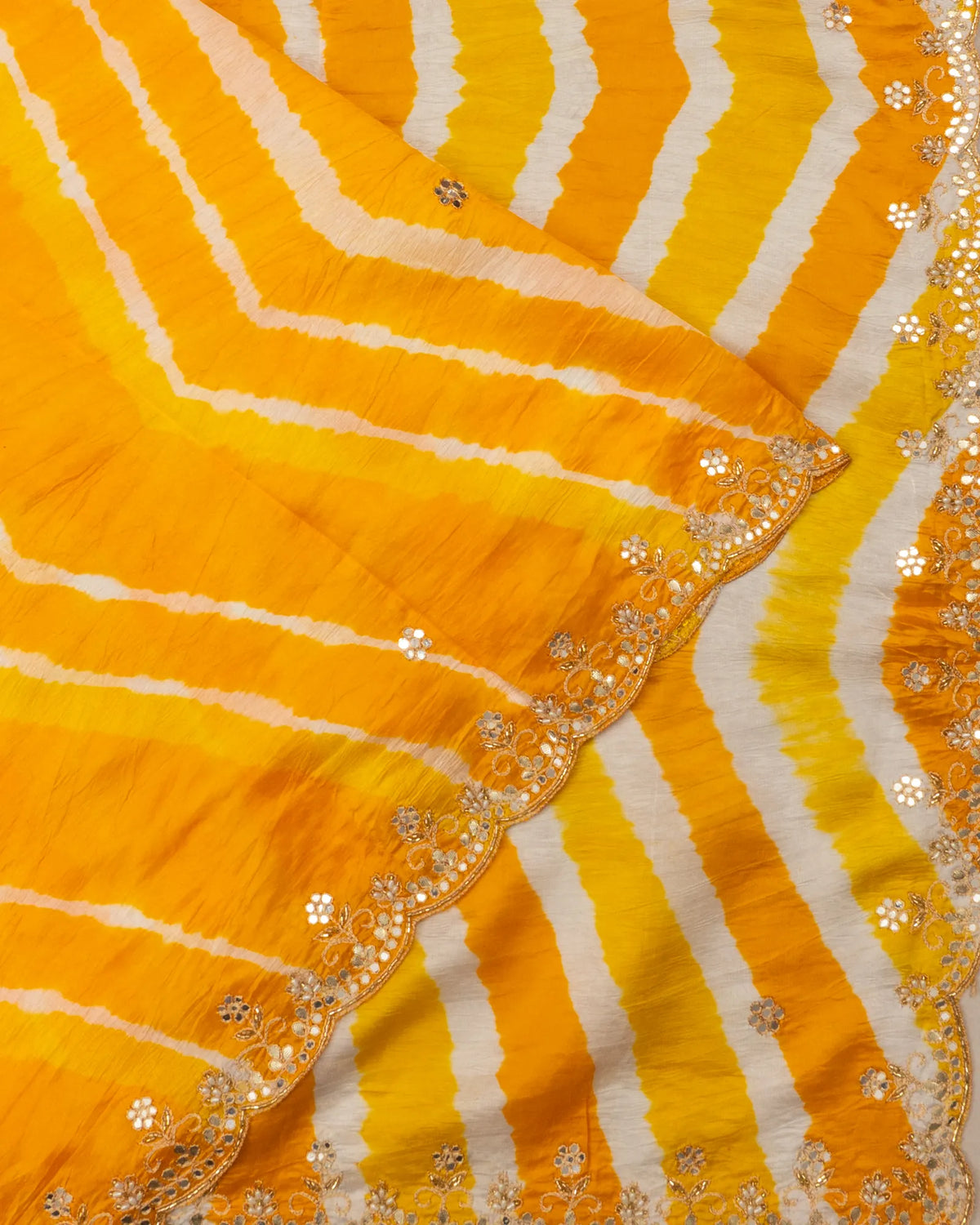 Tussar Sequin Butta Yellow Saree With Gota Patti Embroidery Border