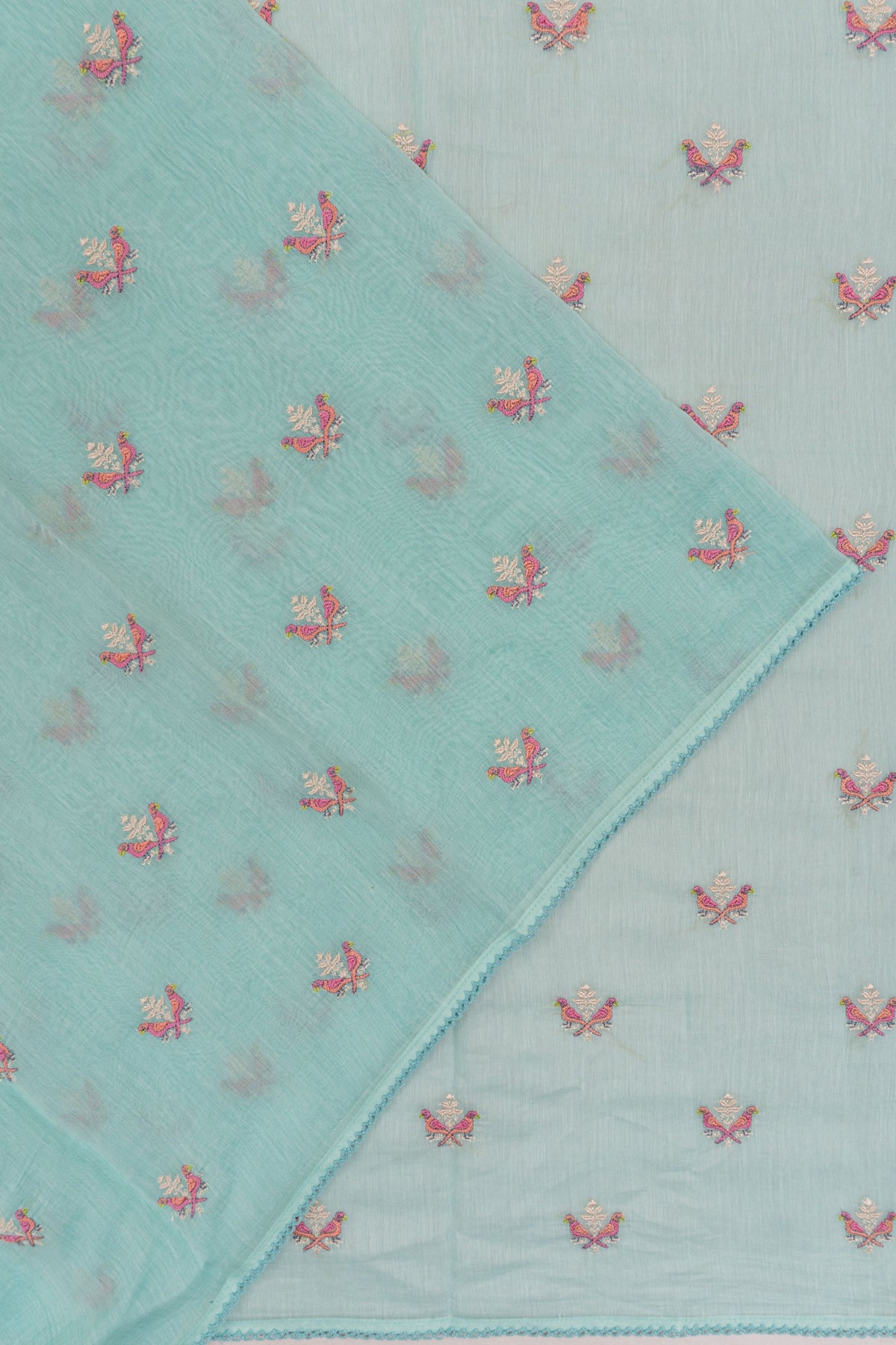 Mul Cotton Embroidery Butta Blue Saree