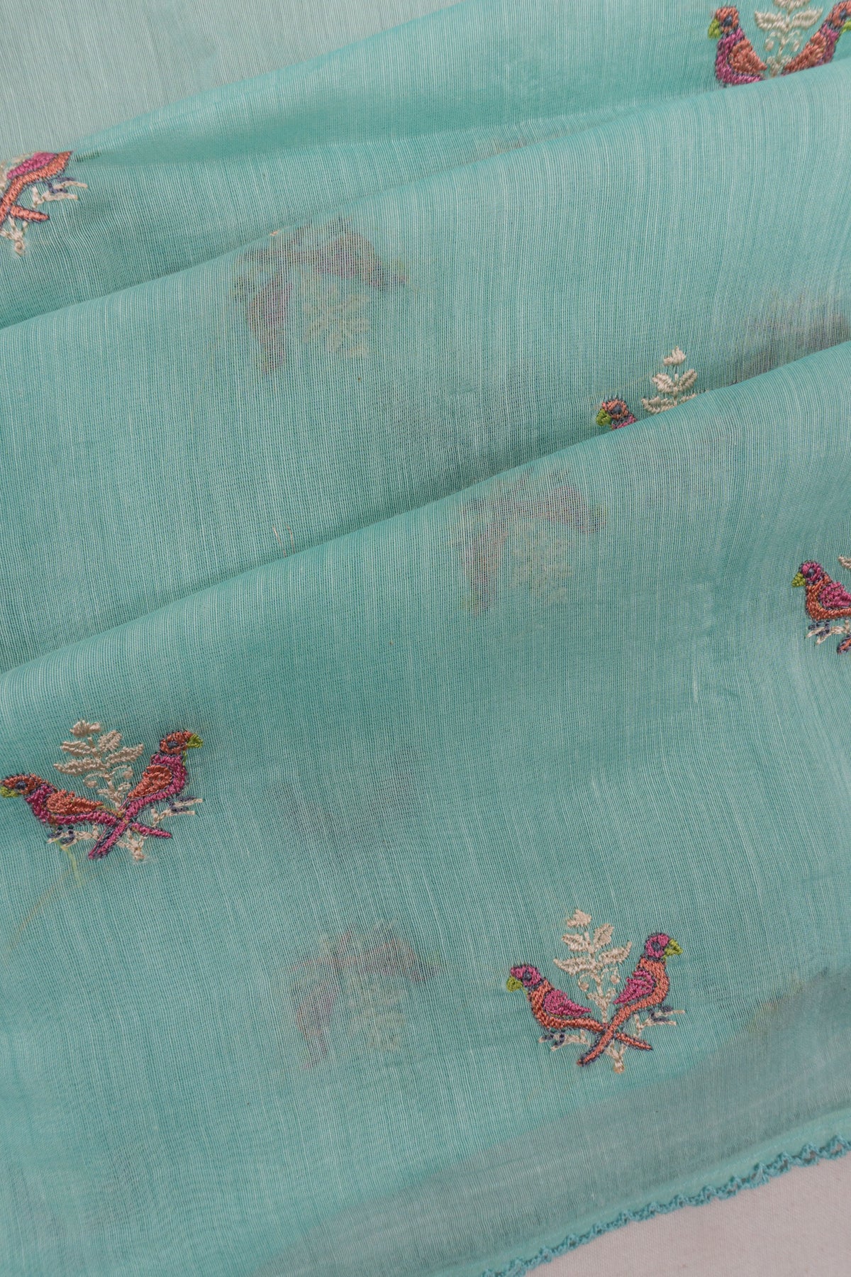 Mul Cotton Embroidery Butta Blue Saree