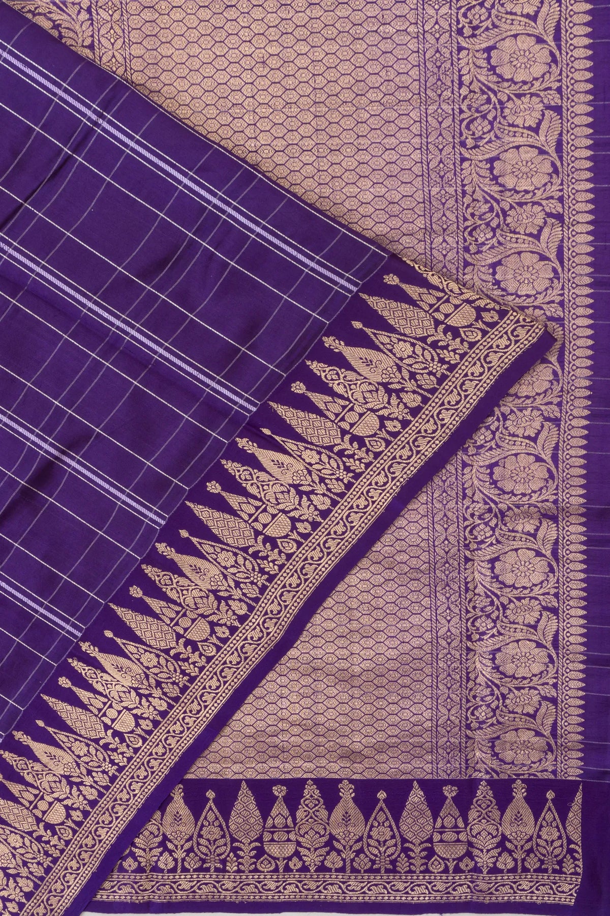 Vaanya Banaras Silk Checks Violet Saree