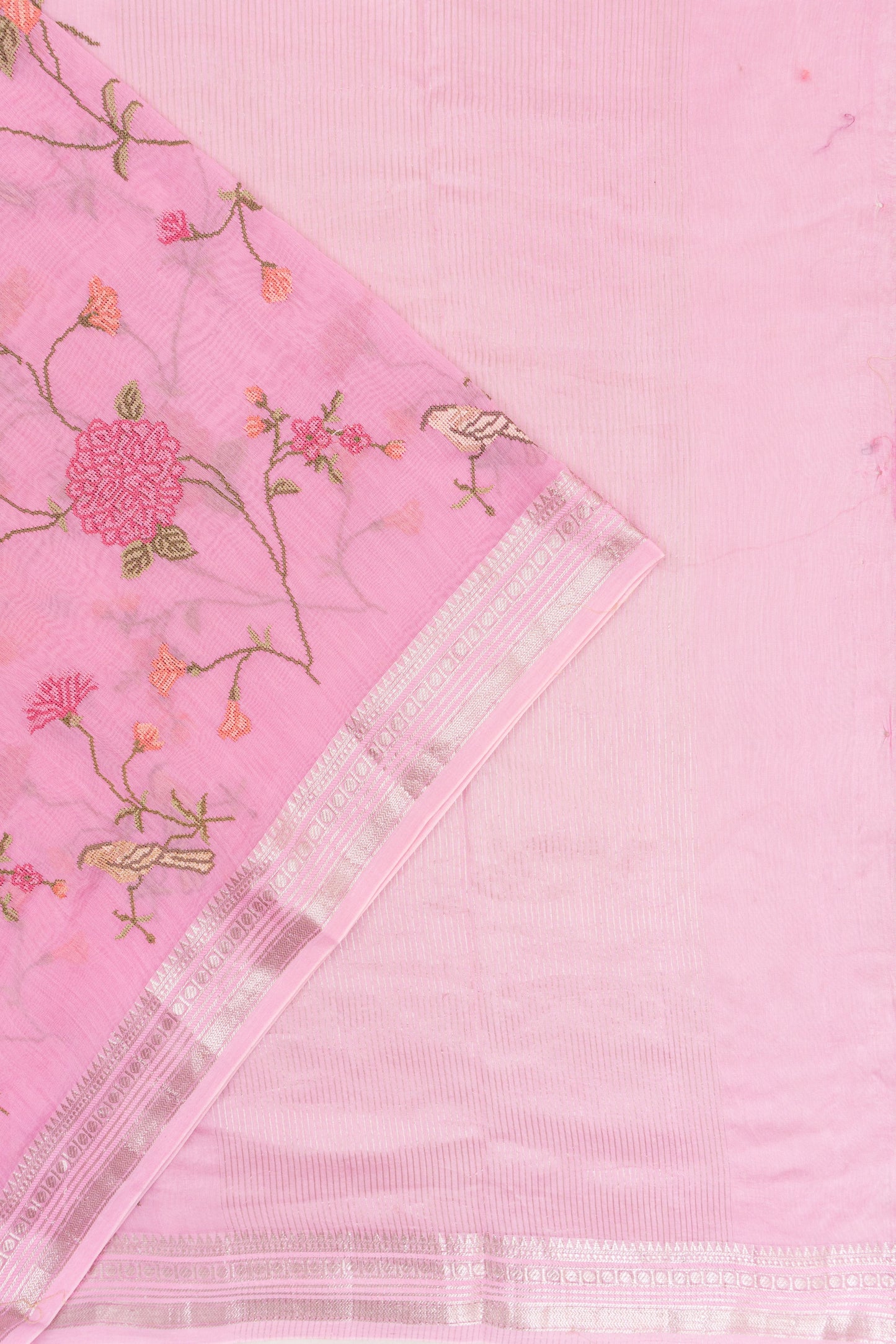Chanderi Cotton Embroidery Pink Saree