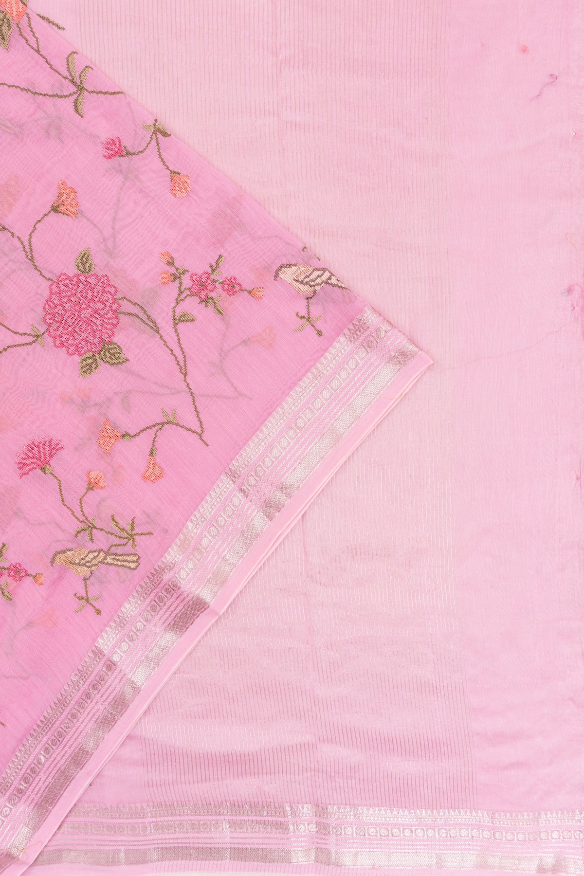 Chanderi Cotton Embroidery Pink Saree