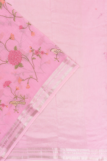 Chanderi Cotton Embroidery Pink Saree