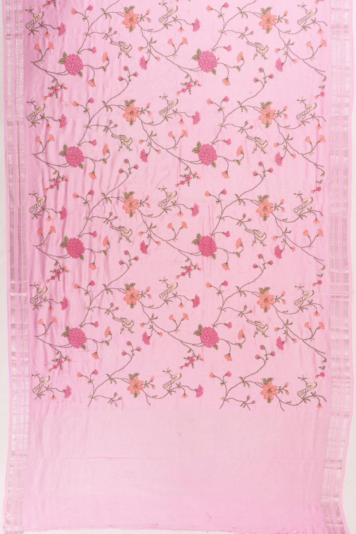 Chanderi Cotton Embroidery Pink Saree