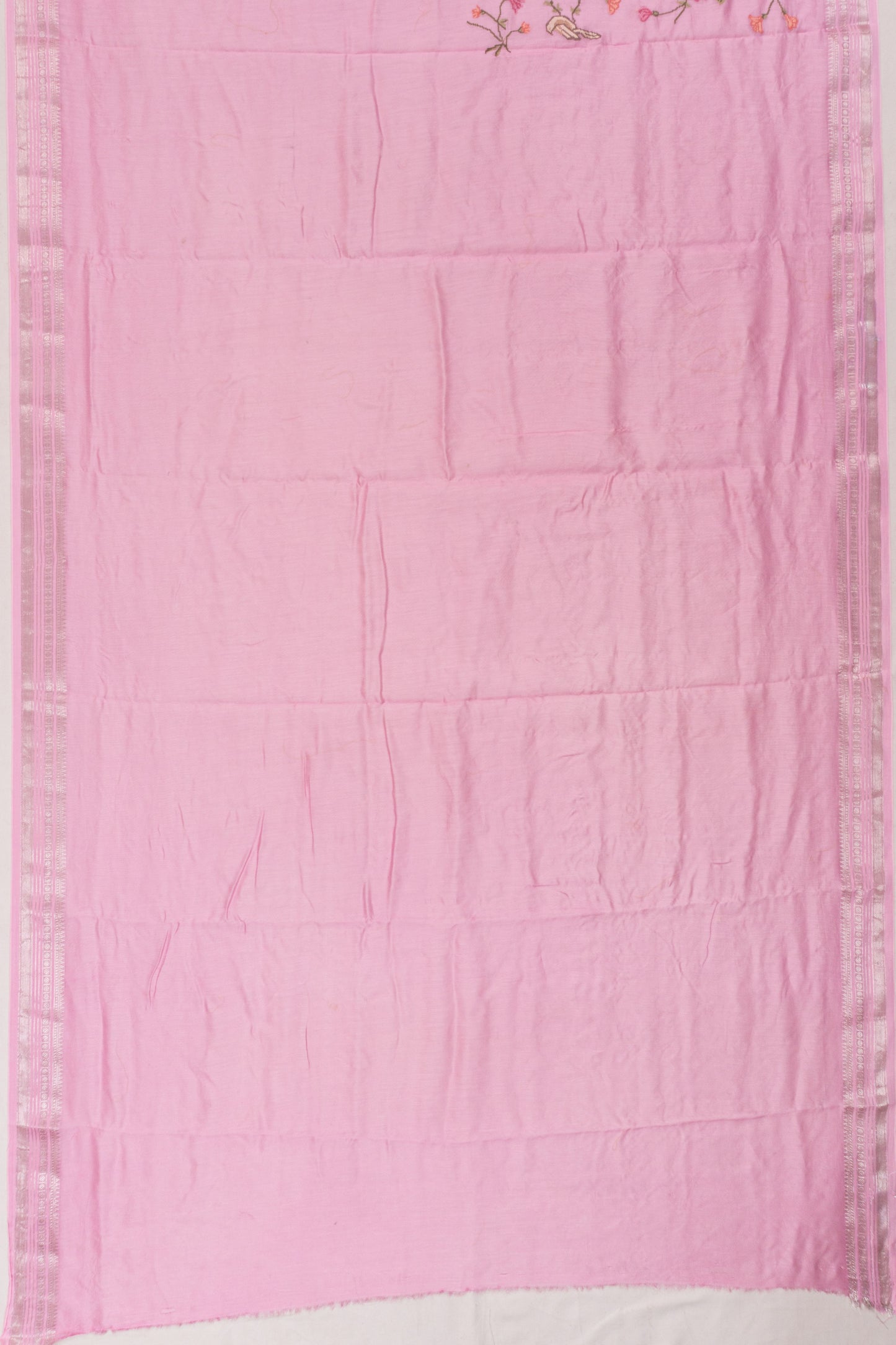 Chanderi Cotton Embroidery Pink Saree