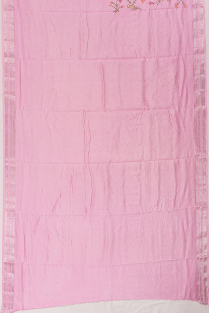 Chanderi Cotton Embroidery Pink Saree