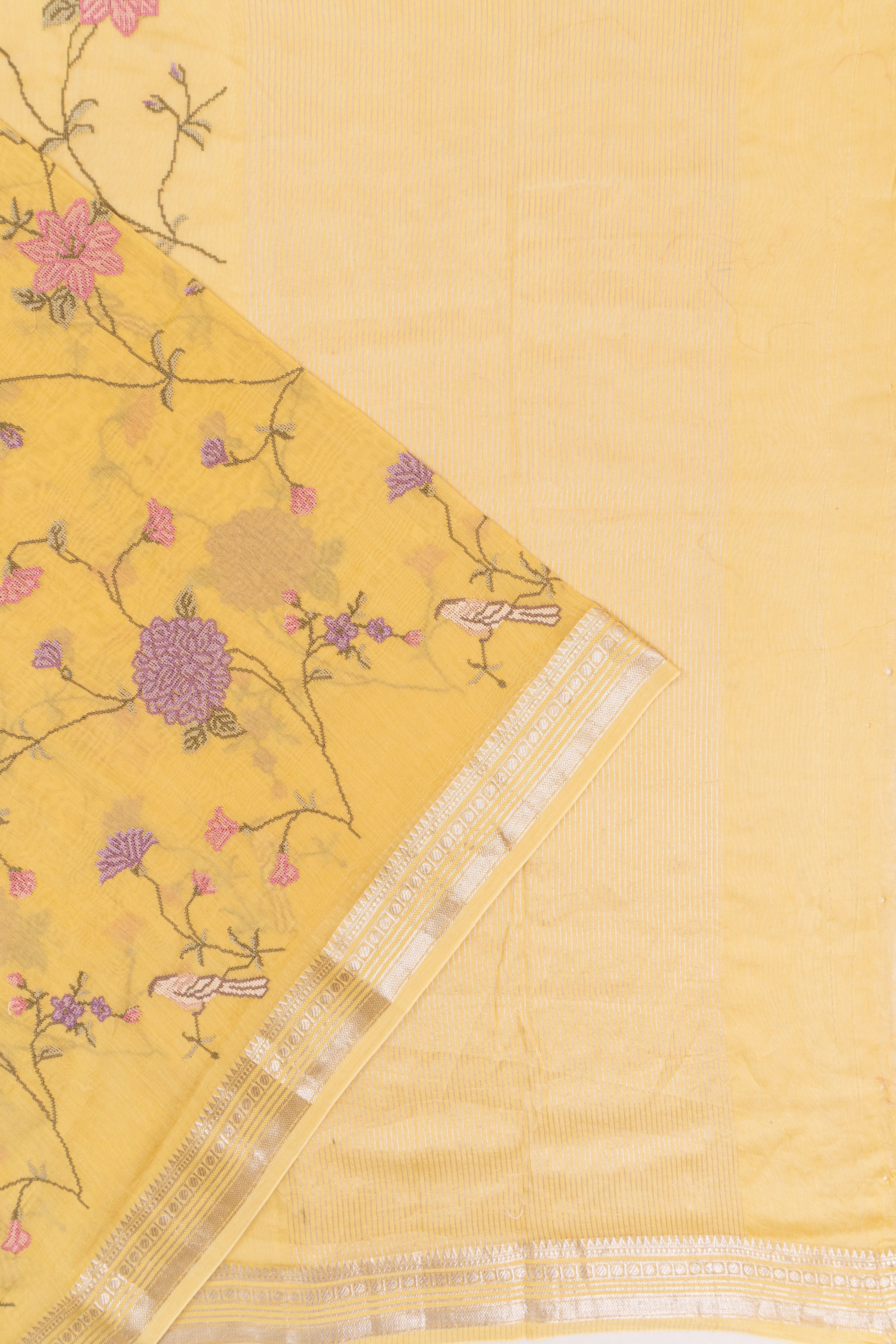 Chanderi Cotton Embroidery Yellow Saree