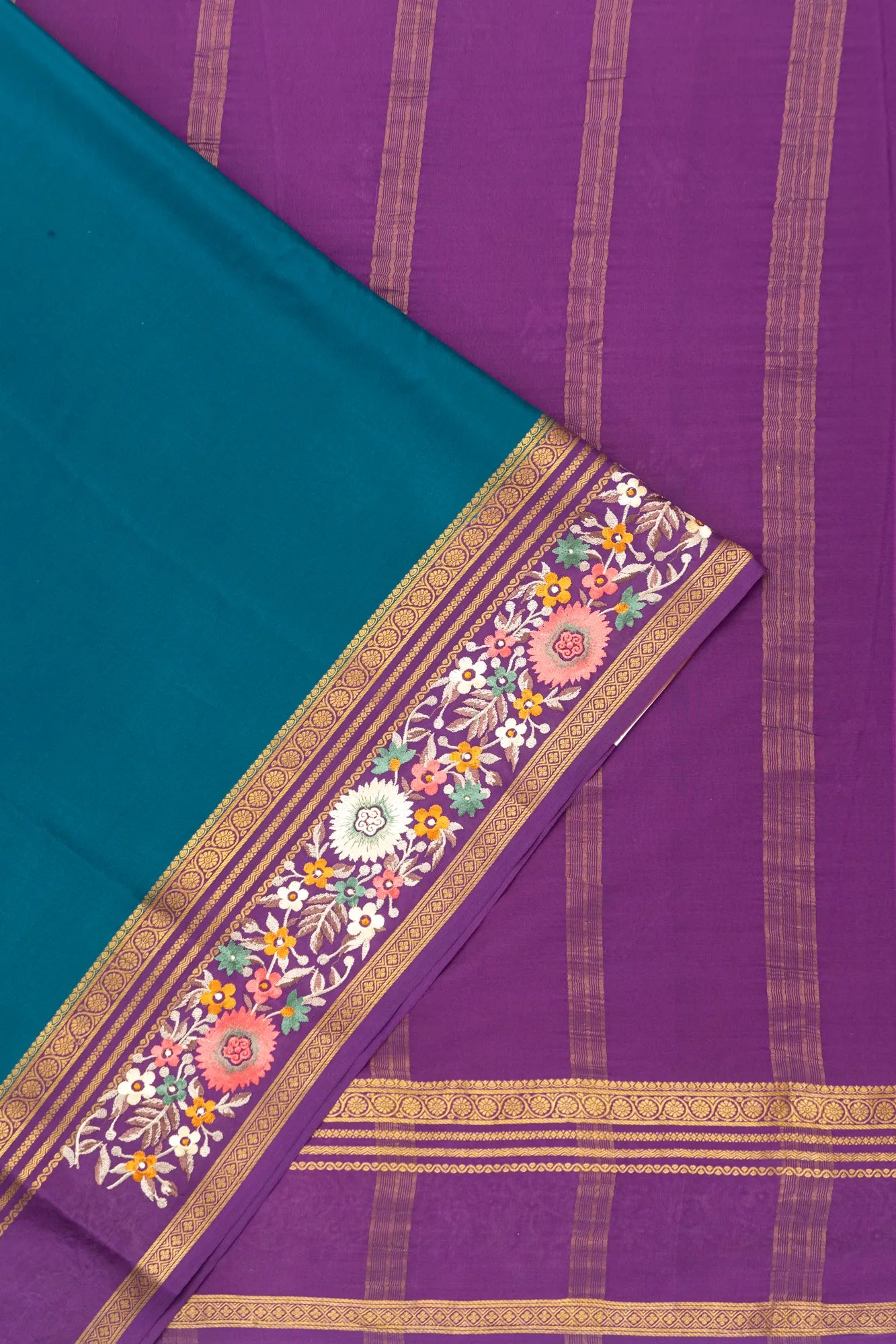 Mysore Silk Plain Dark Blue Saree