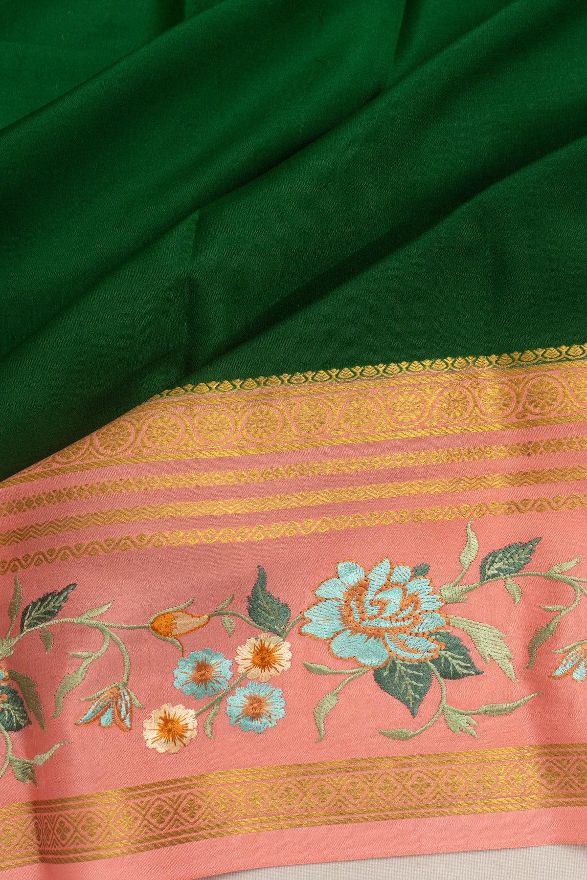 Mysore Silk Plain Bottle Green Saree