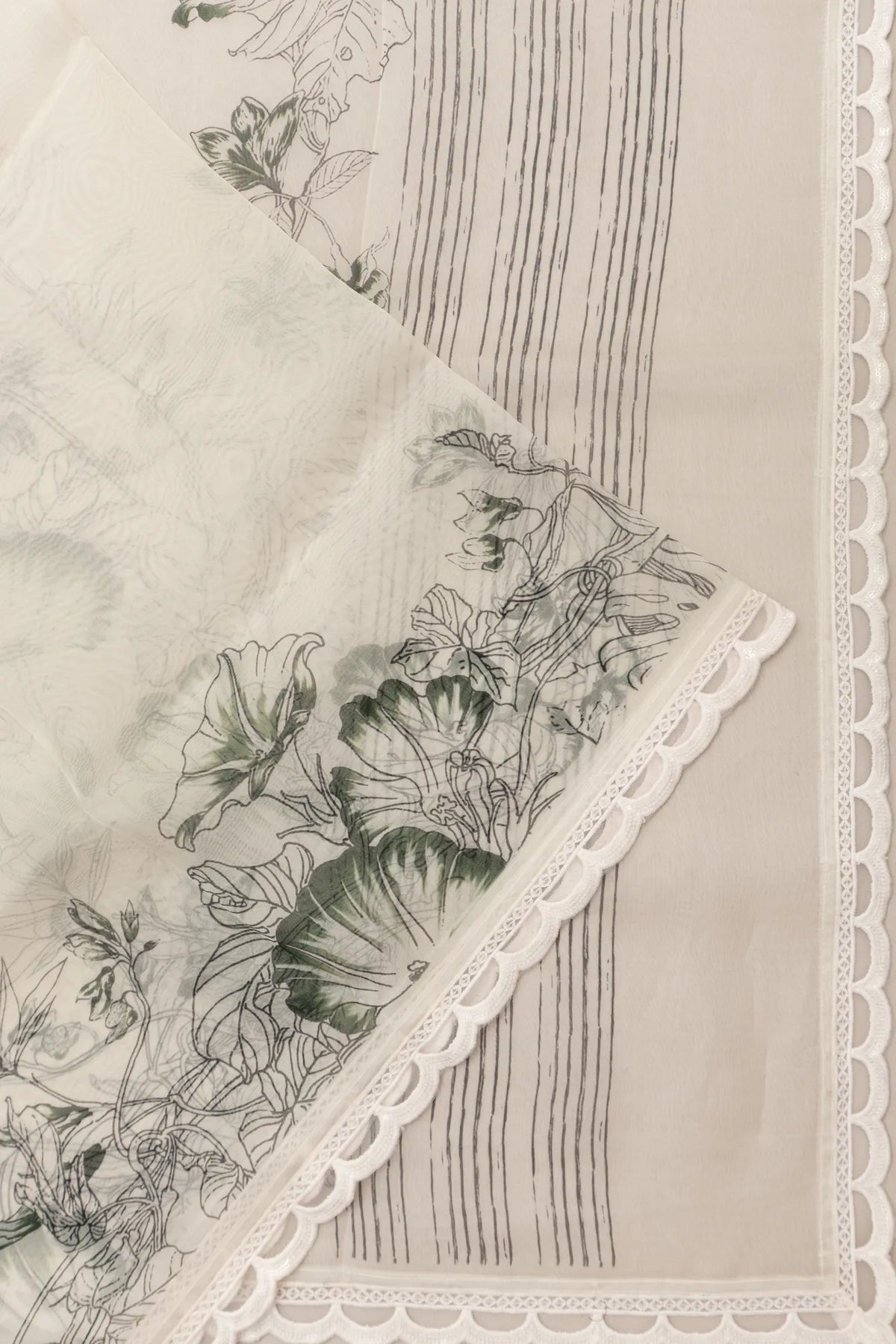 Organza Floral Printed White Saree