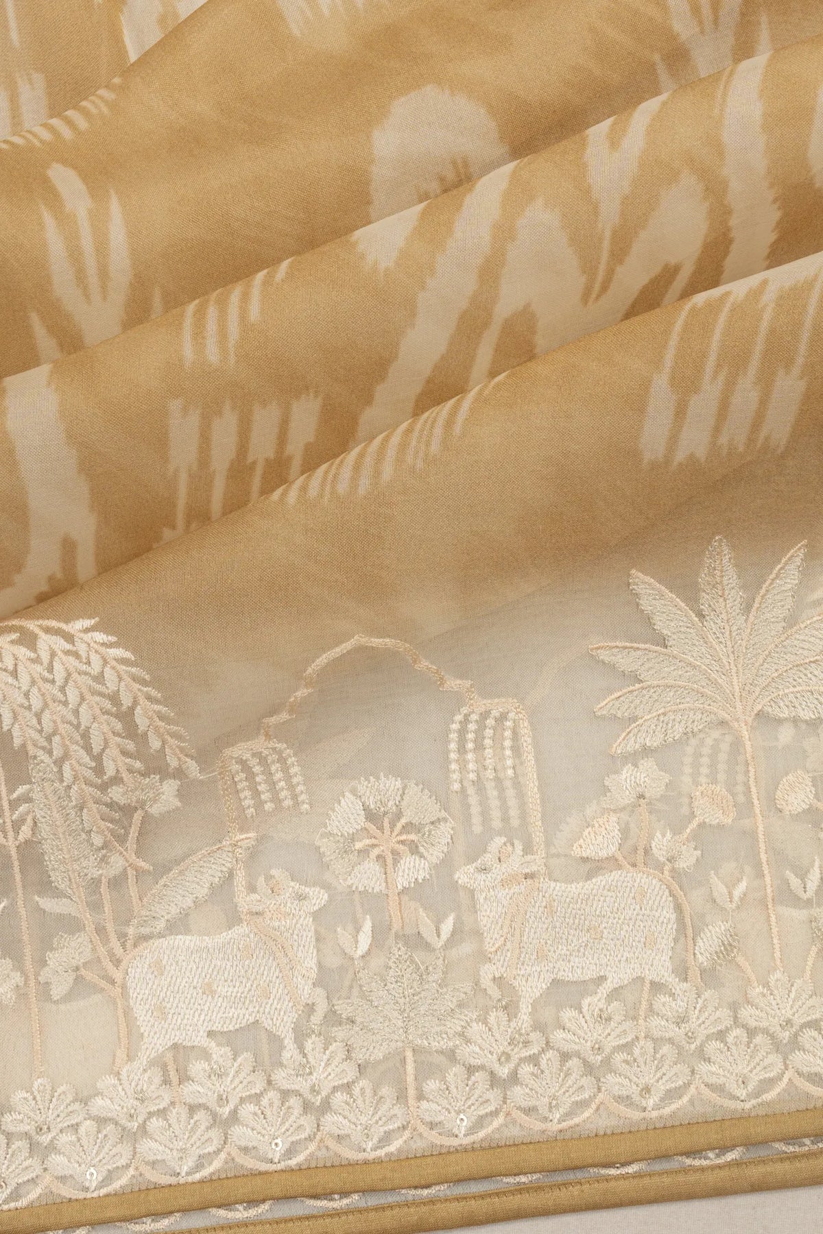 Organza Printed Brown Saree With Embroidery Border