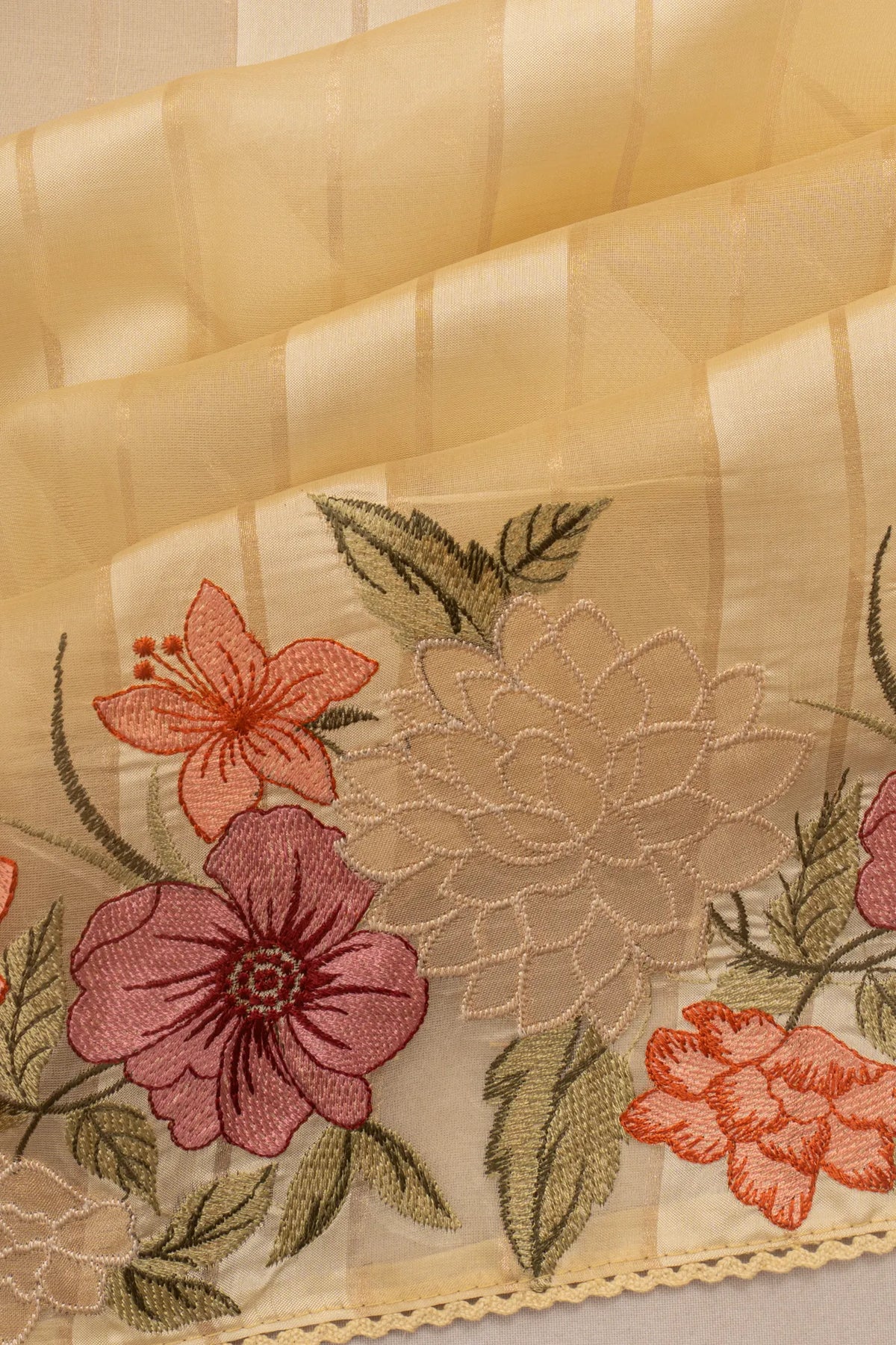 Organza Lines Yellow Saree With Embroidery Saree