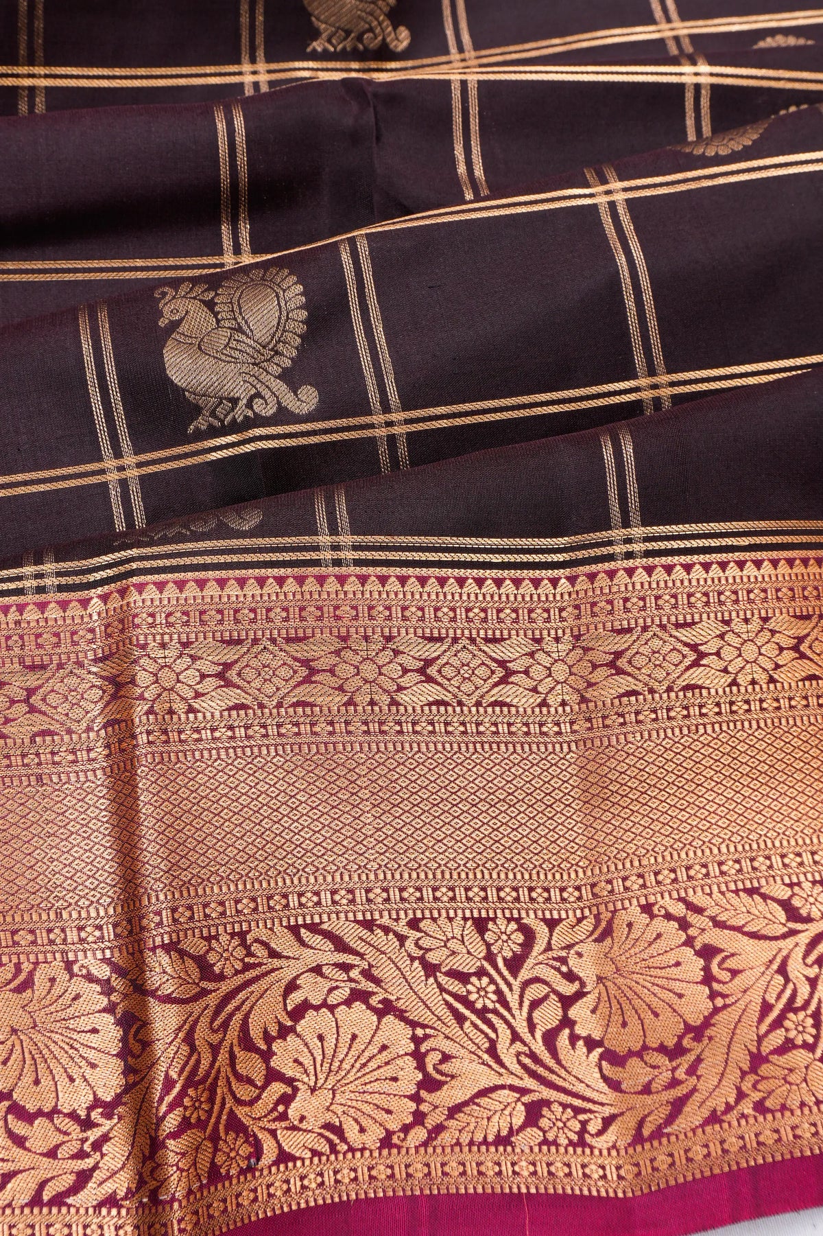 Coimbatore Soft Silk Checks And Butta Brown Saree