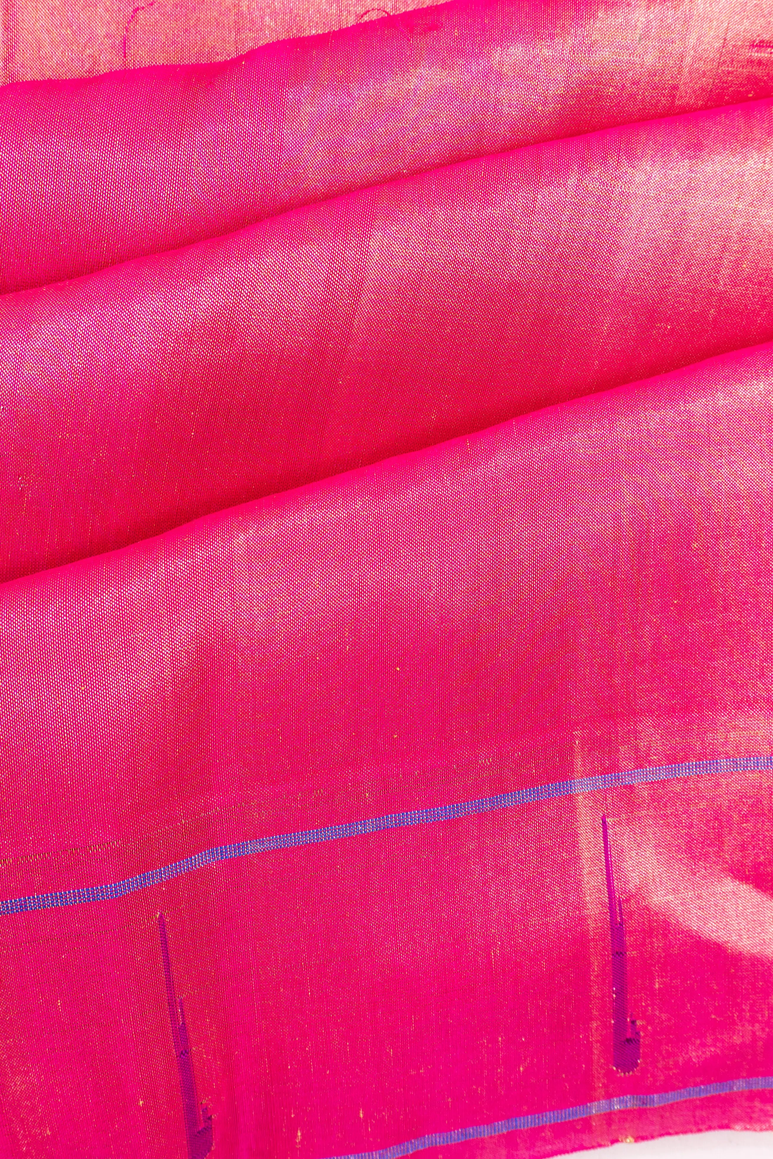 Paithani Silk Tissue Butta Pink Saree With Single Muniya Border