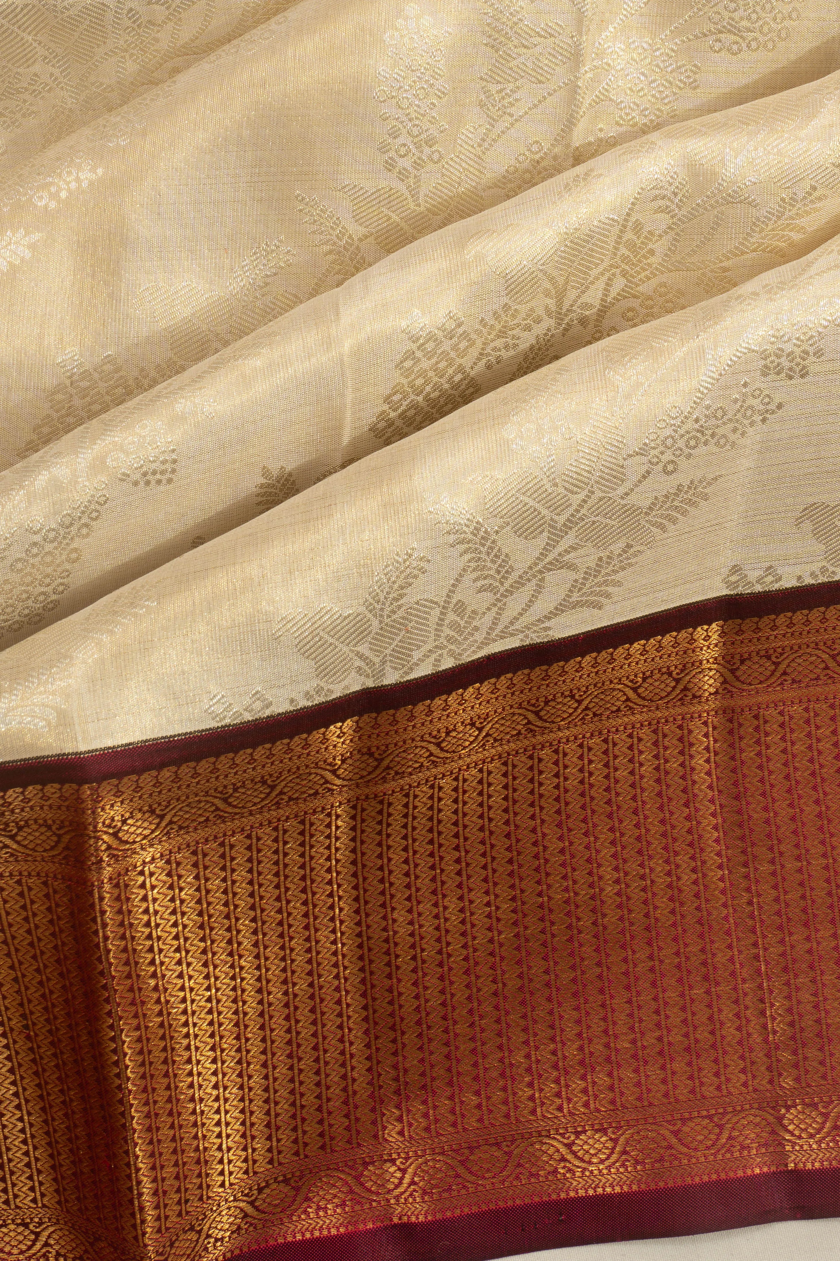 Kanchipuram Silk Tissue Jaal Gold Saree