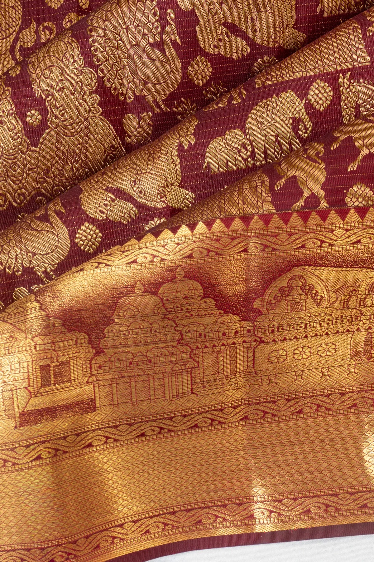 Kanchipuram Silk Lines And Brocade Maroon Saree