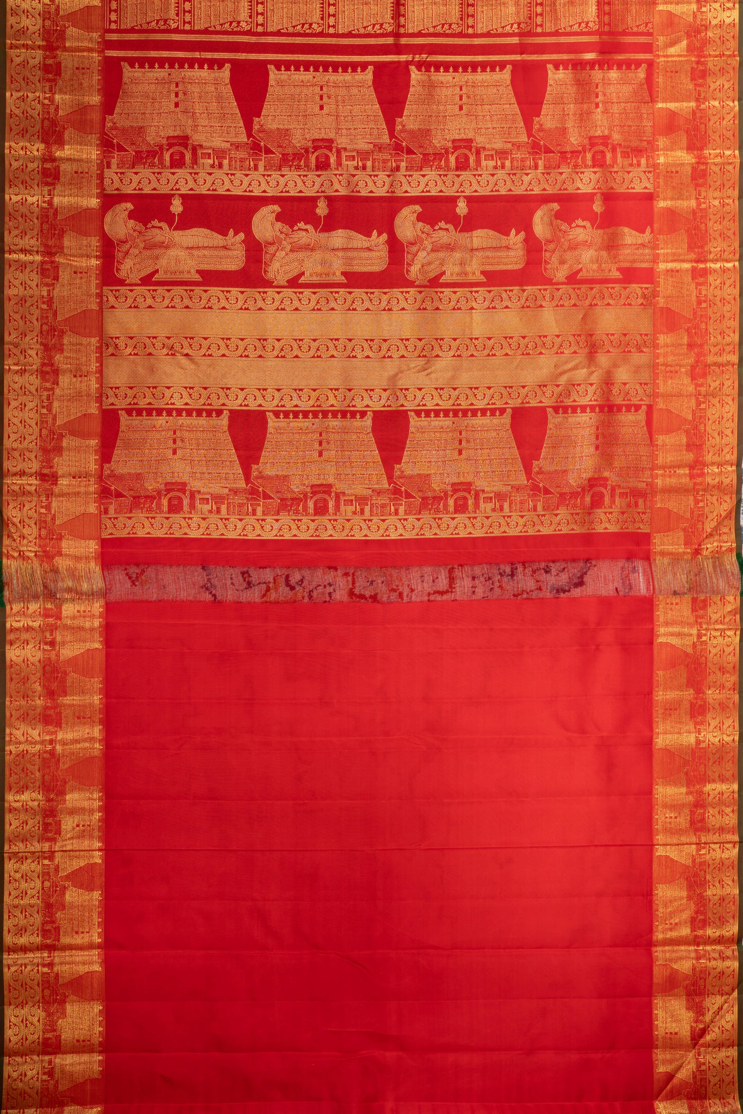 Kanchipuram Silk Brocade Red Saree With Gopuram Motifs