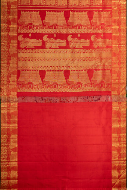 Kanchipuram Silk Brocade Red Saree With Gopuram Motifs