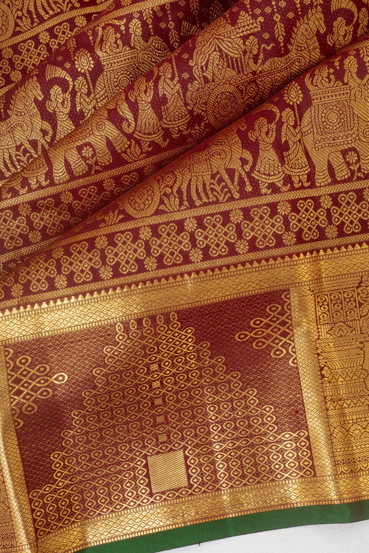 Kanchipuram Silk Lines And Brocade Maroon Saree