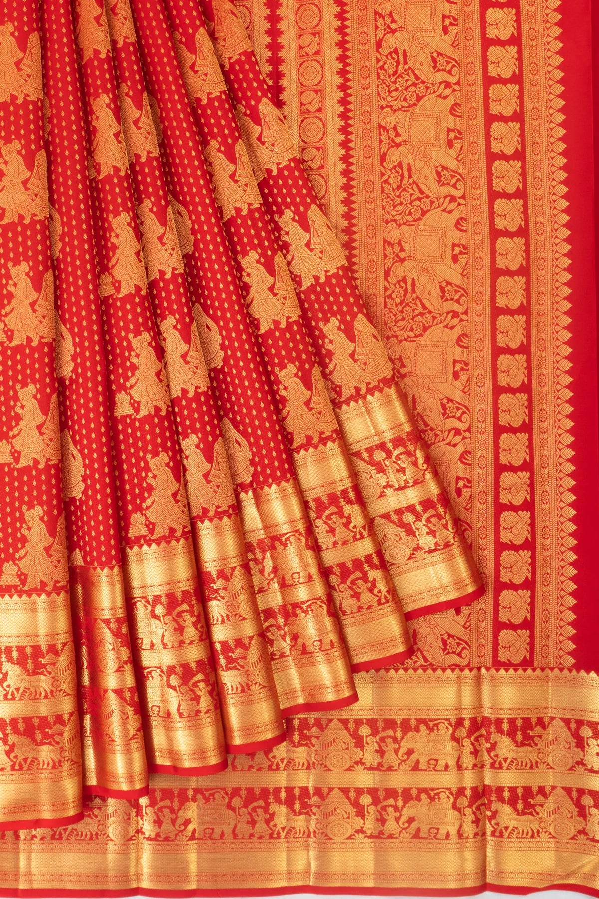 Kanchipuram Silk Brocade And Butta Red Saree