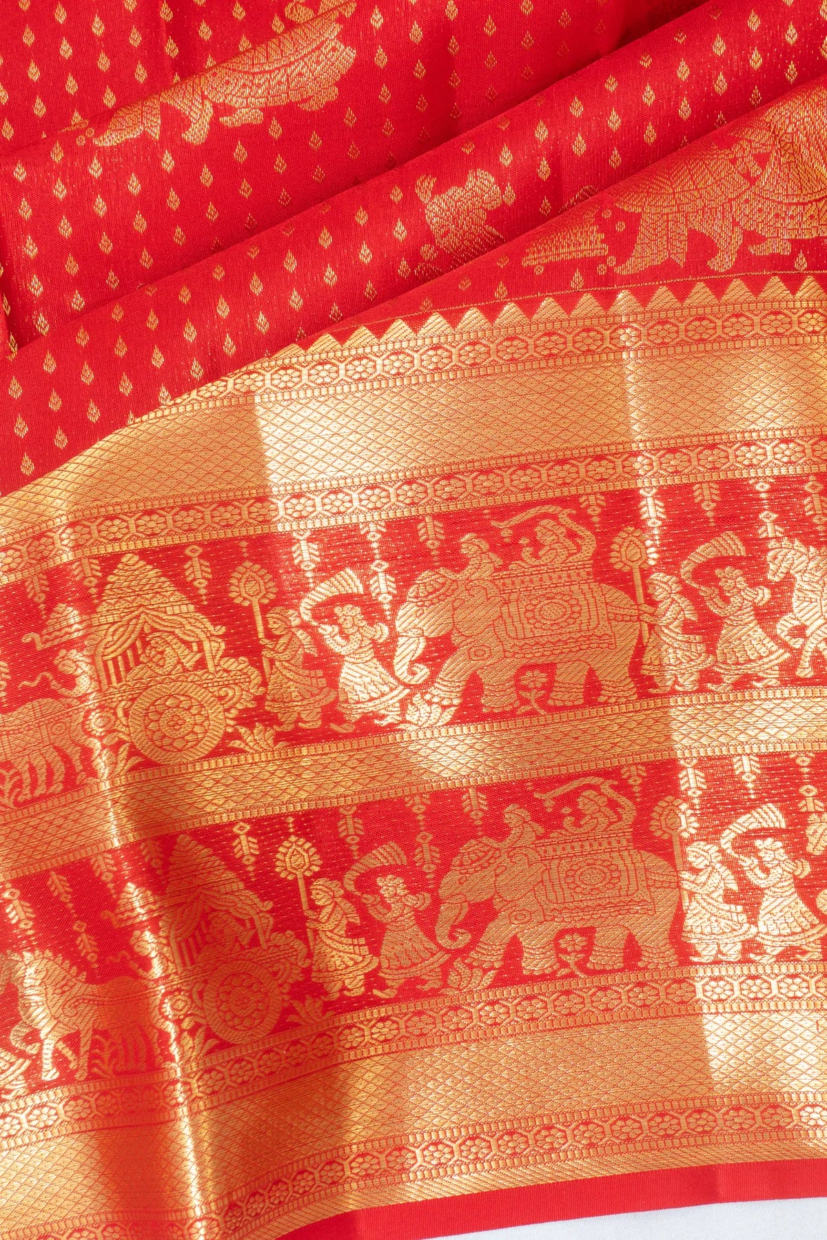 Kanchipuram Silk Brocade And Butta Red Saree