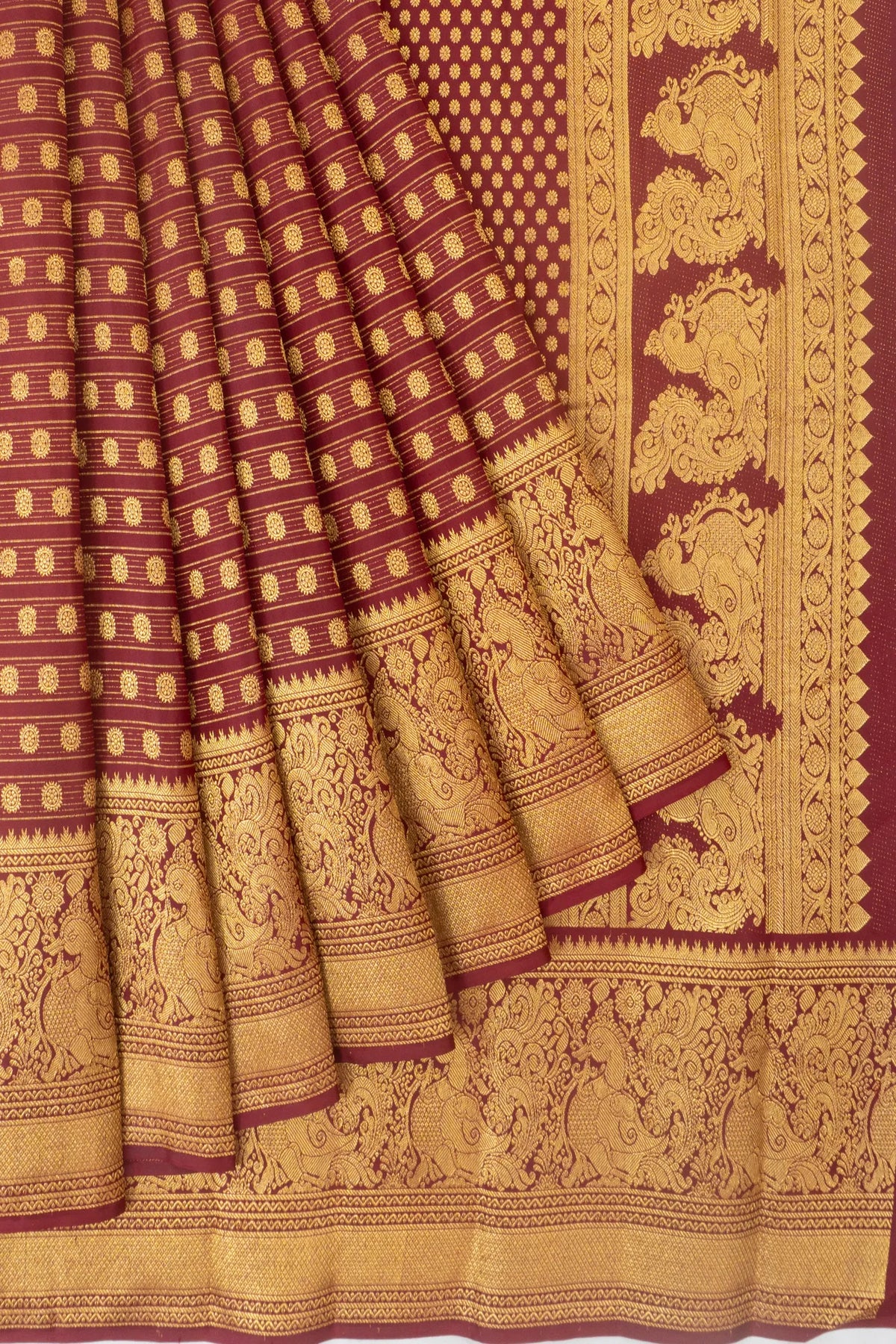 Kanchipuram Silk Lines And Butta Maroon Saree