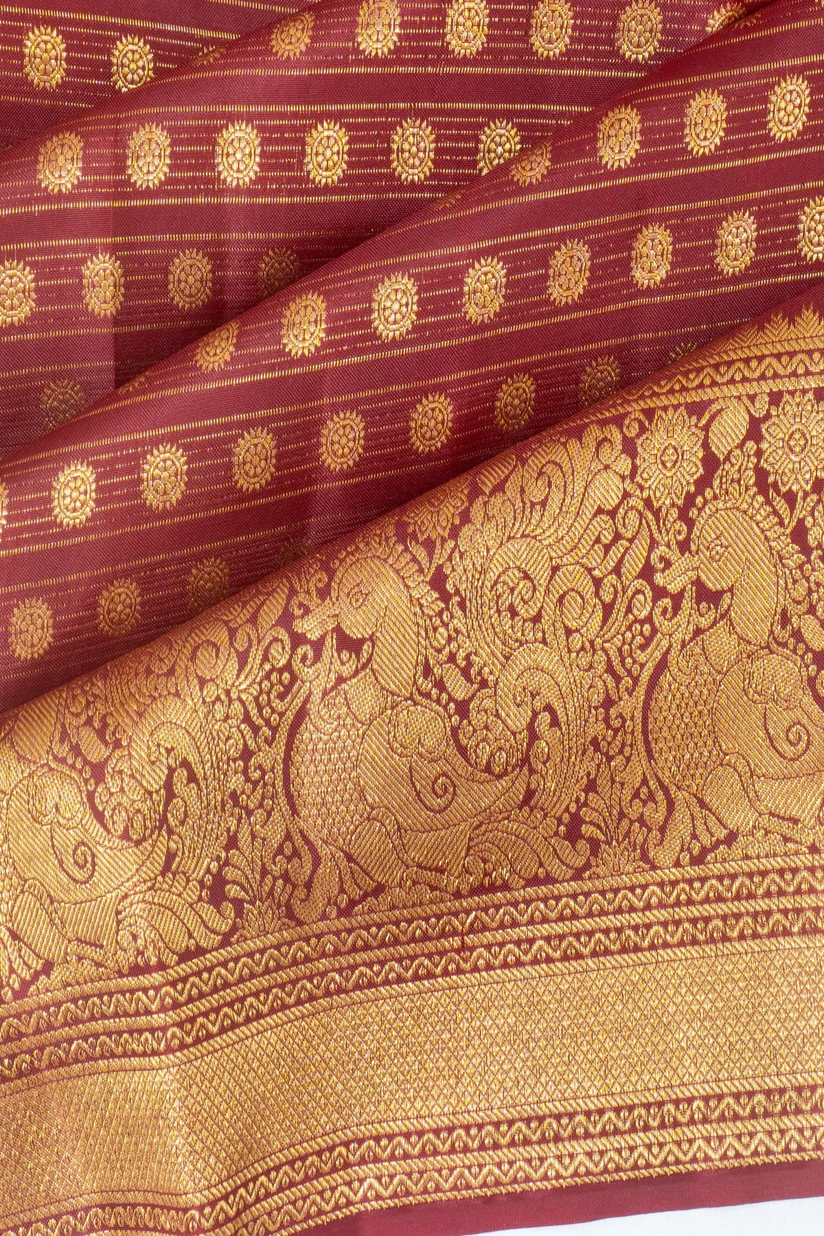 Kanchipuram Silk Lines And Butta Maroon Saree