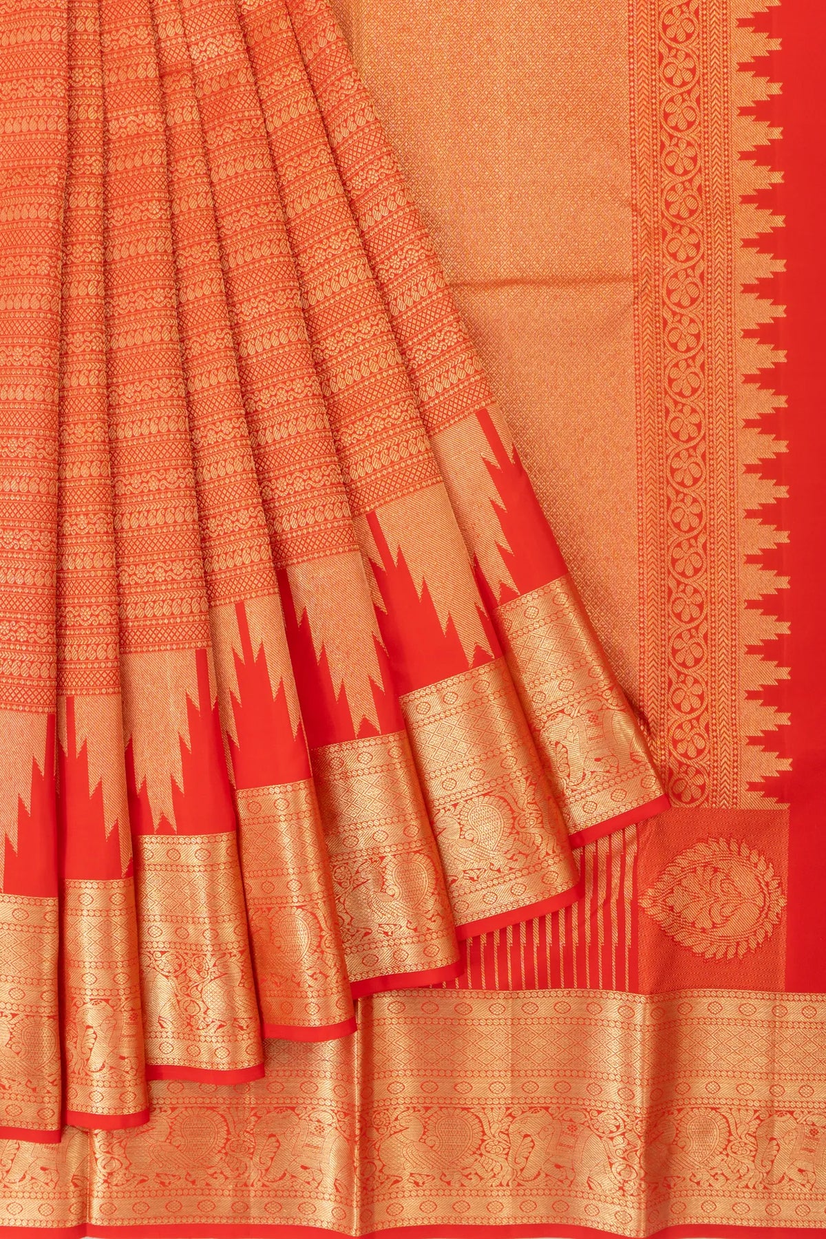 Kanchipuram Silk Brocade Red Saree