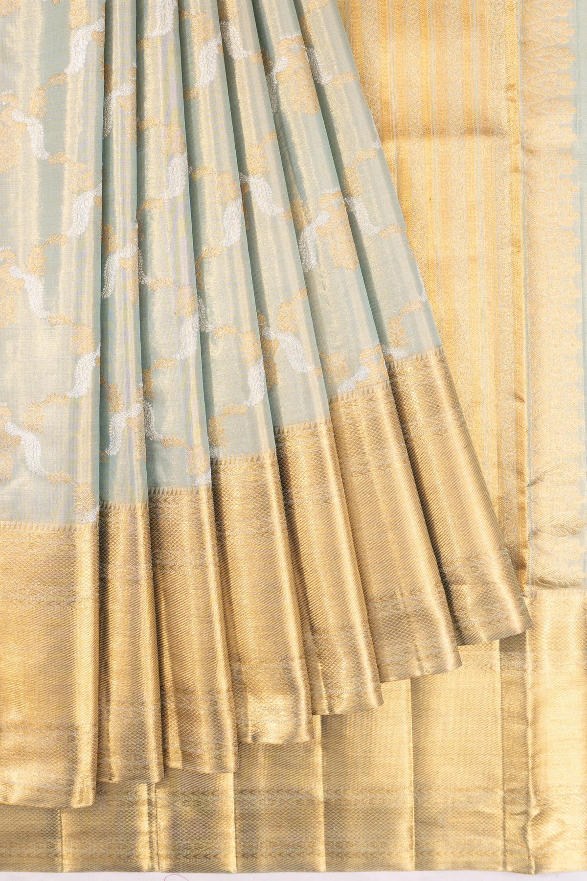 Kanchipuram Silk Tissue Jaal Pastel Blue Saree
